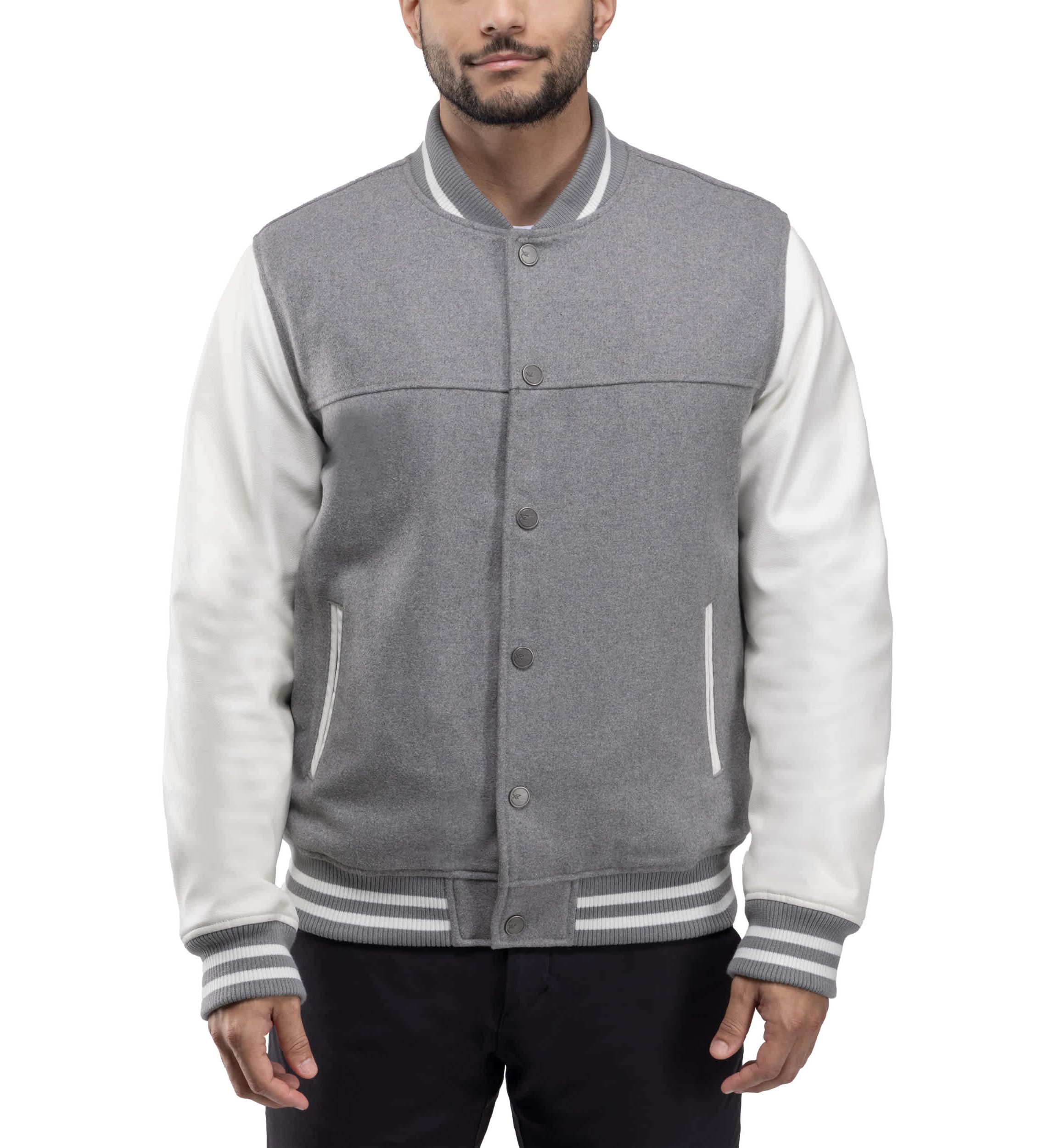 Mens Wool Varsity Bomber Jacket With PU Sleeves