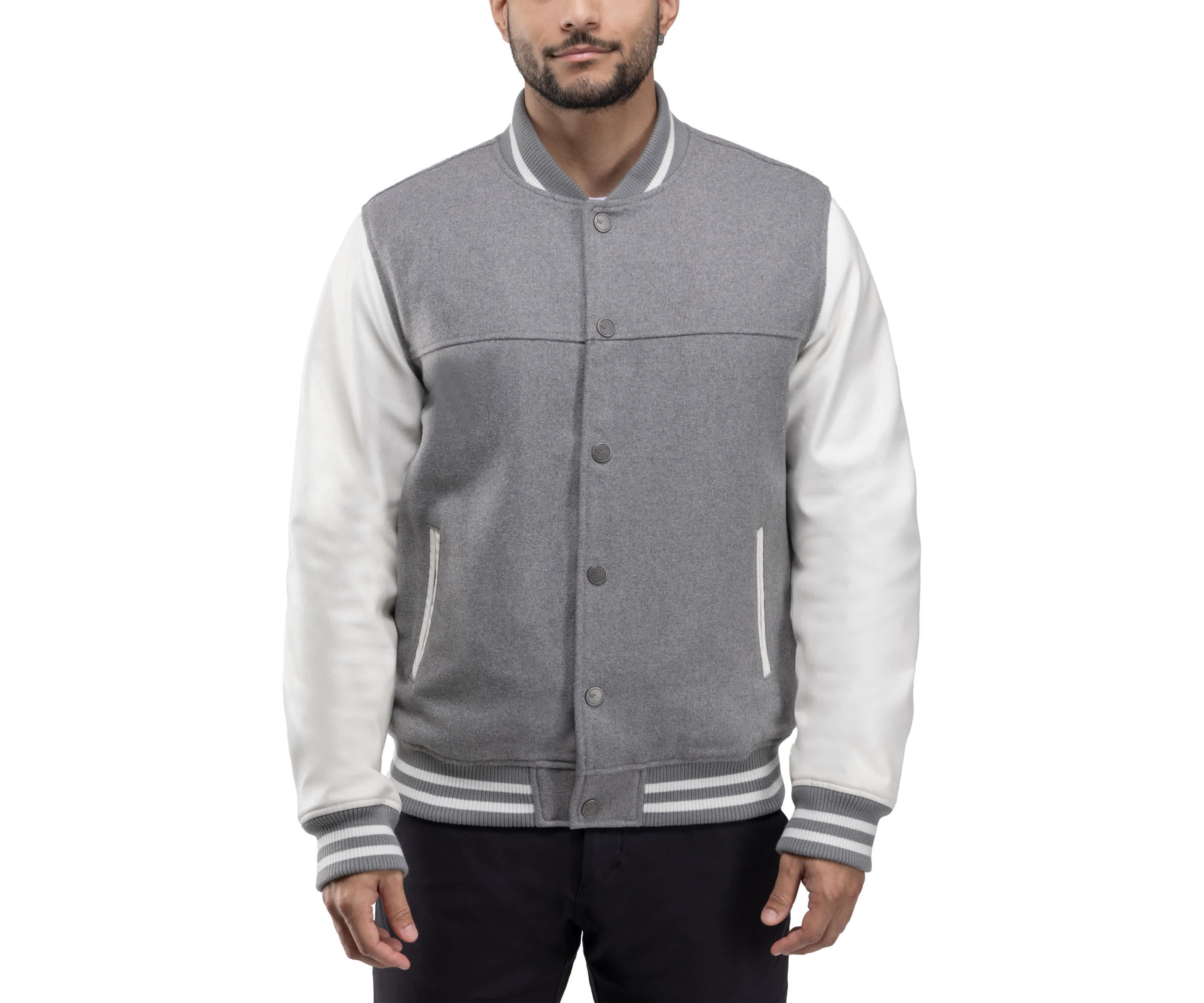 Mens Wool Varsity Bomber Jacket With PU Sleeves