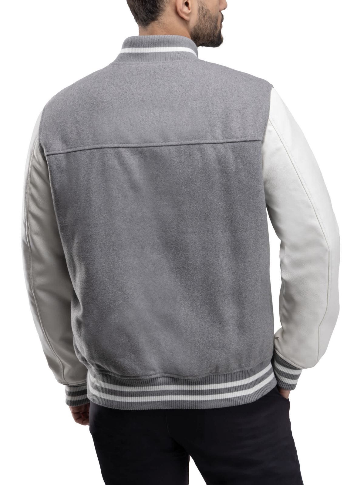 Mens Wool Varsity Bomber Jacket With PU Sleeves
