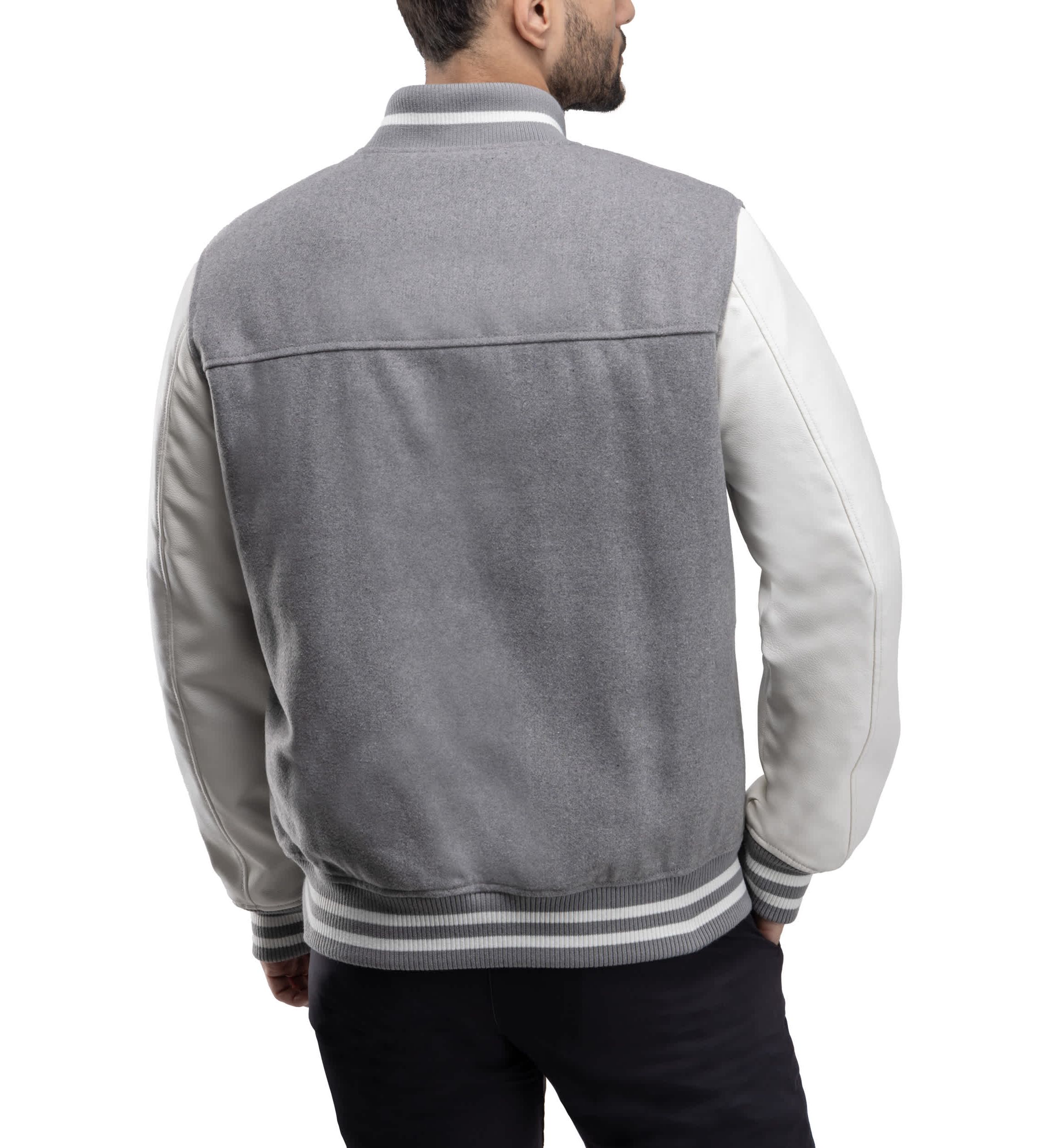 Mens Wool Varsity Bomber Jacket With PU Sleeves