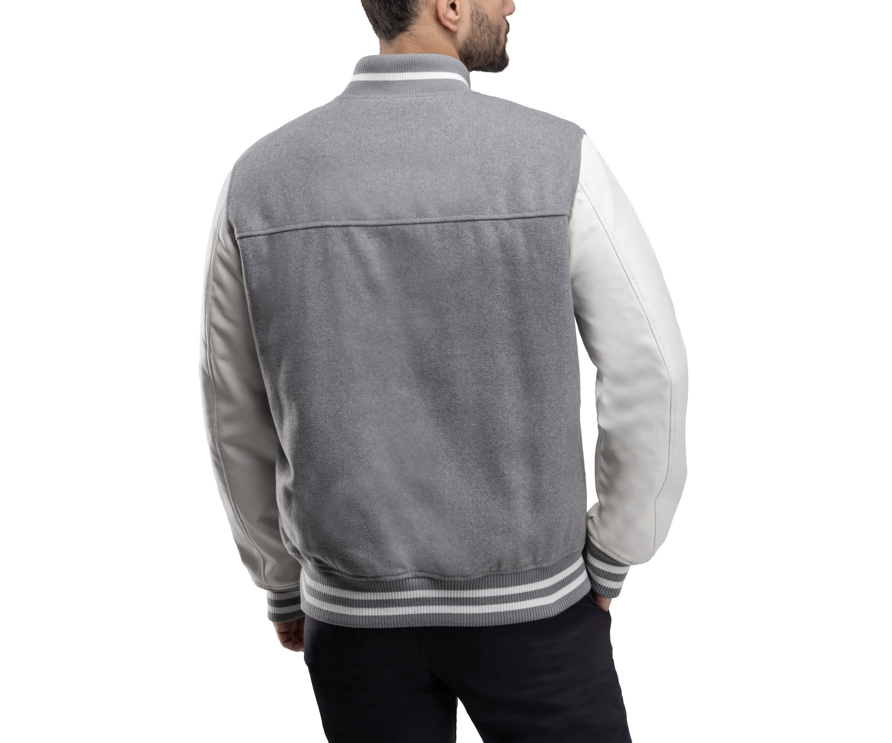 Mens Wool Varsity Bomber Jacket With PU Sleeves
