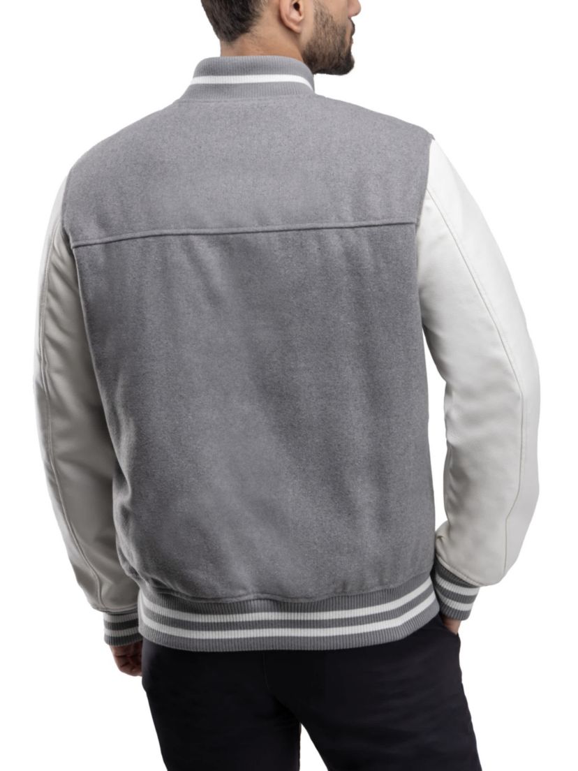 Mens Wool Varsity Bomber Jacket With PU Sleeves