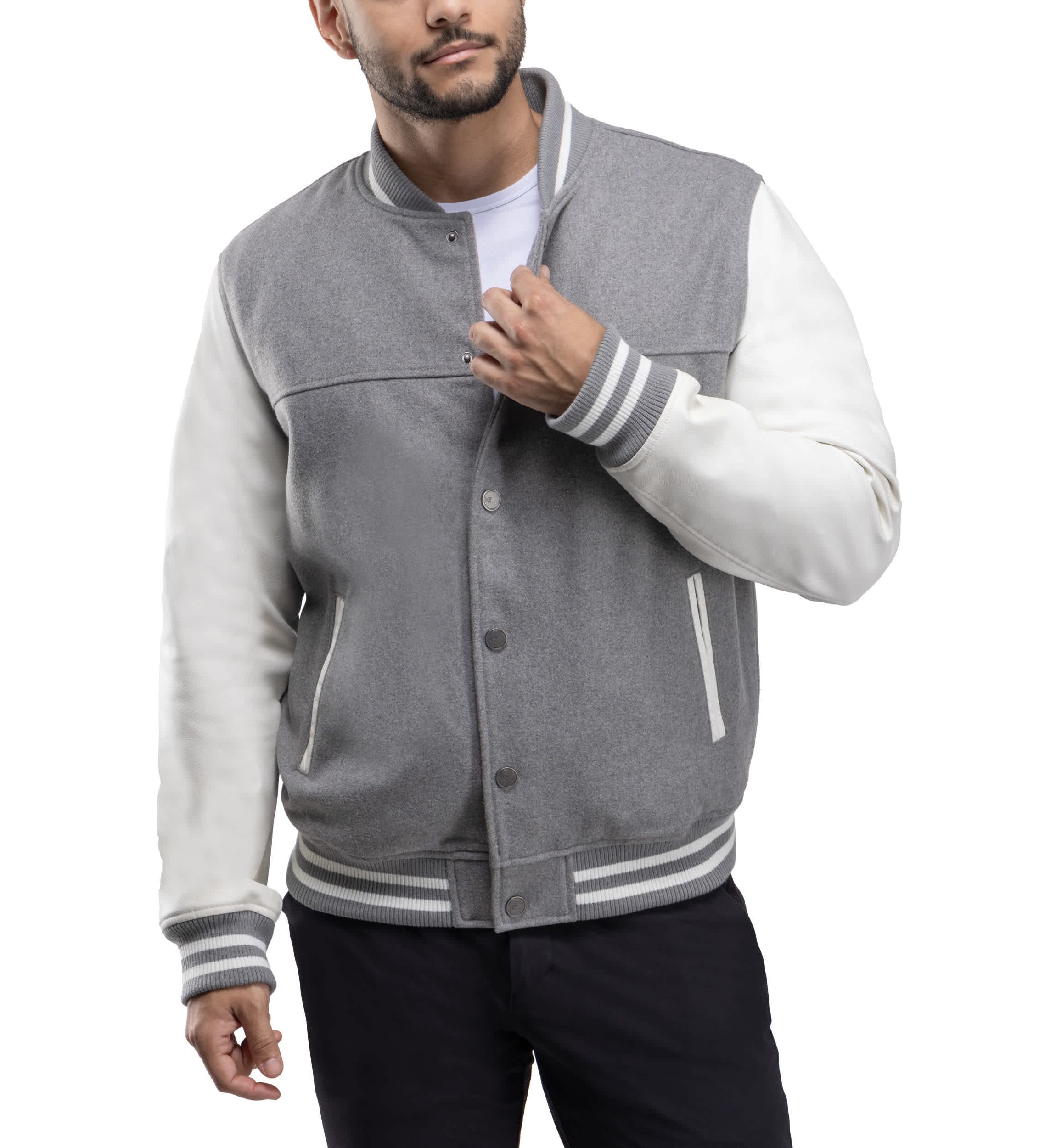 Mens Wool Varsity Bomber Jacket With PU Sleeves