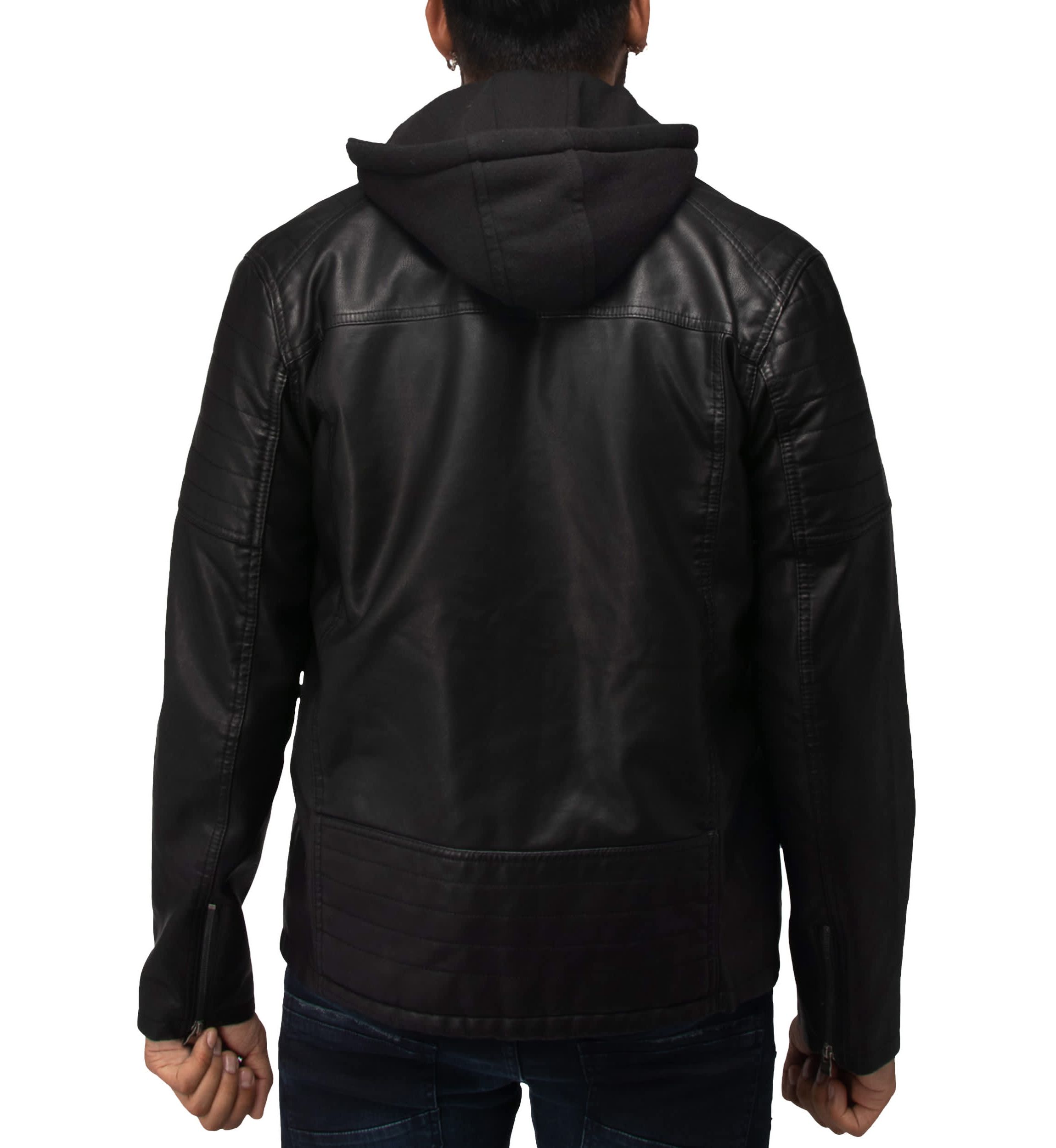 Mens Hooded Stand Collar PU Leather Jacket