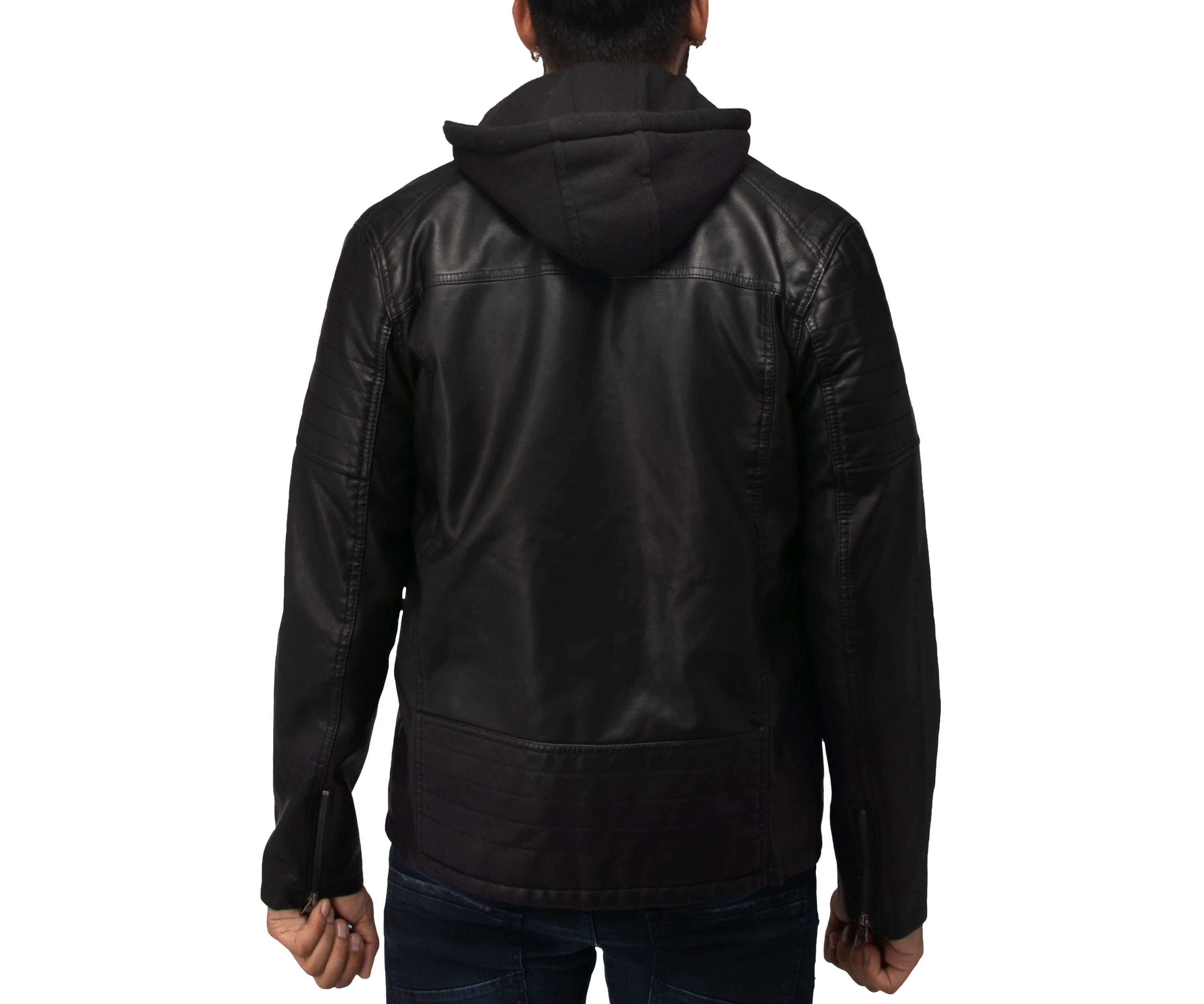 Mens Hooded Stand Collar PU Leather Jacket