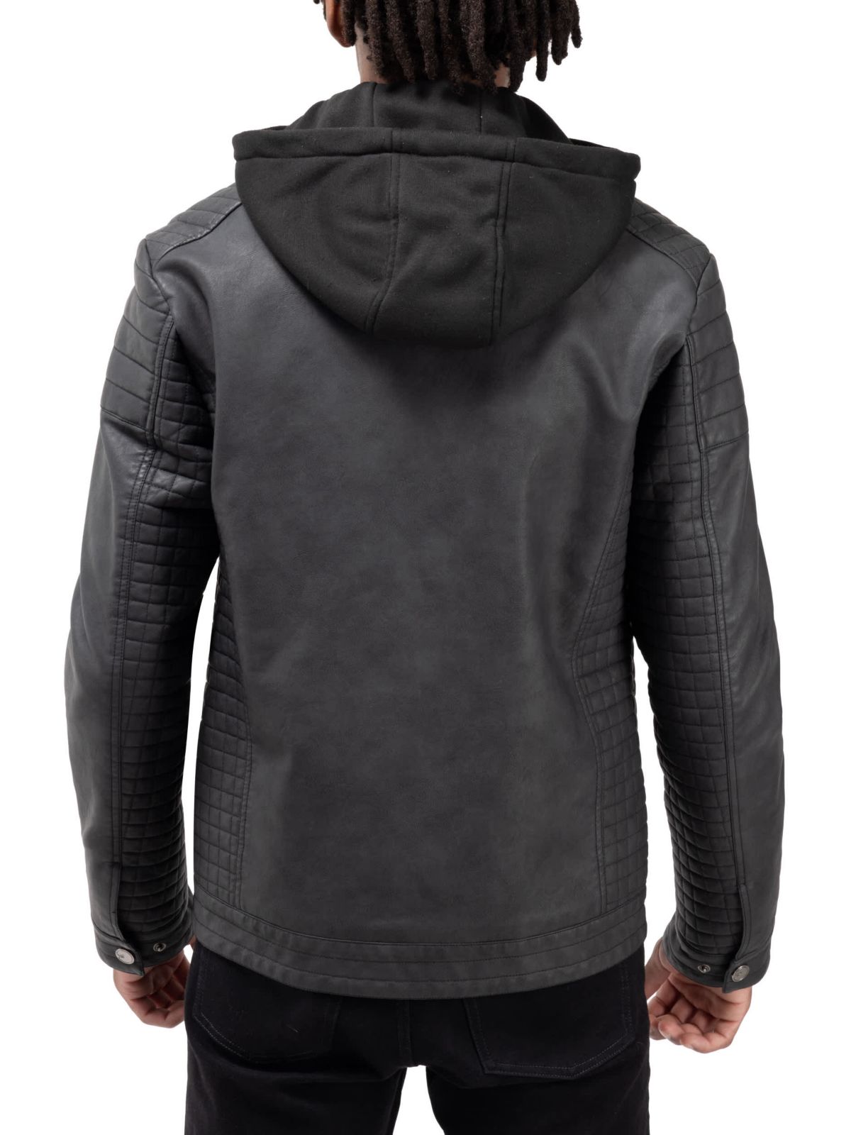 Mens PU Leather Jacket With Hood And Faux Shearling Lining