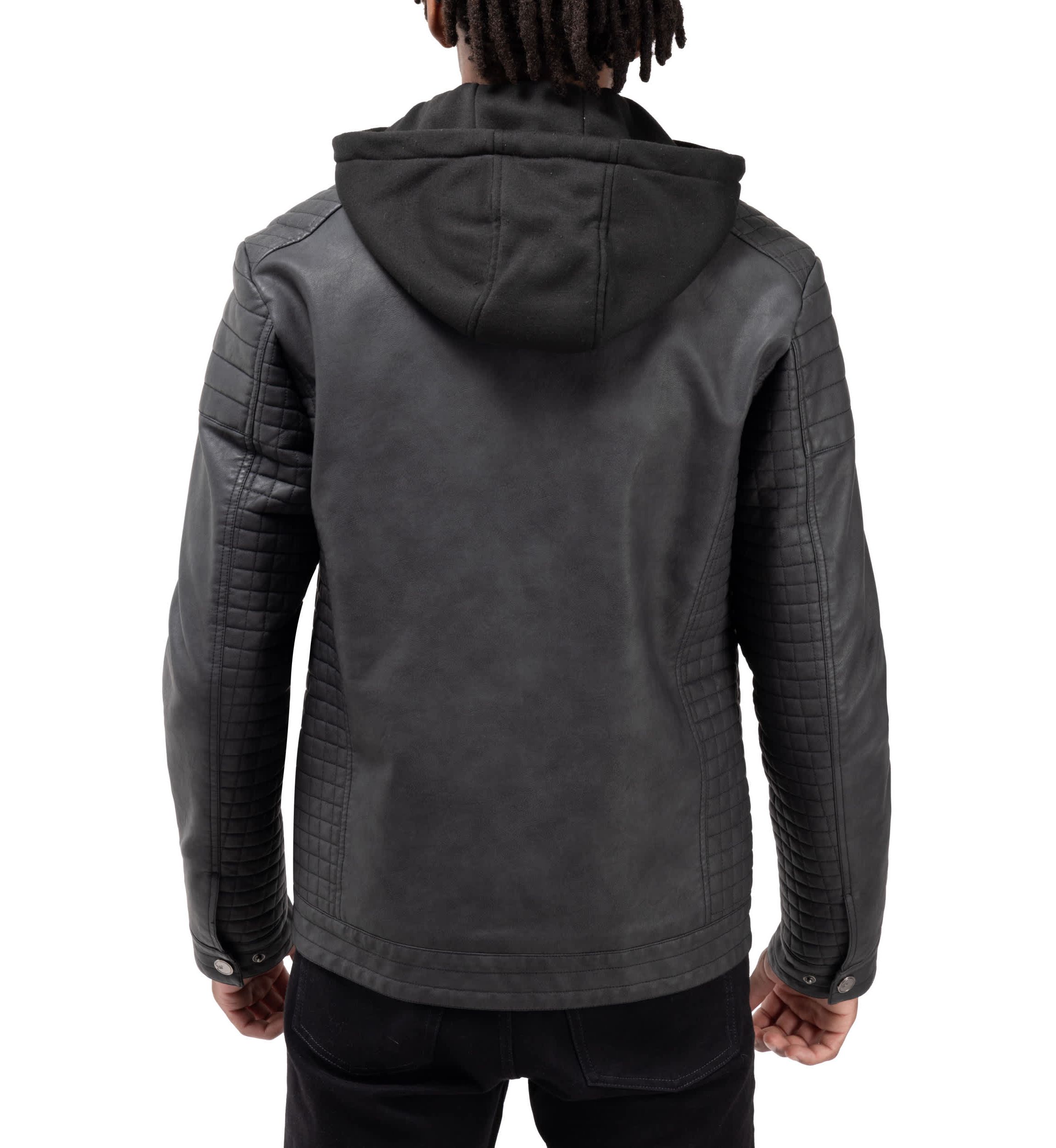 Mens PU Leather Jacket With Hood And Faux Shearling Lining