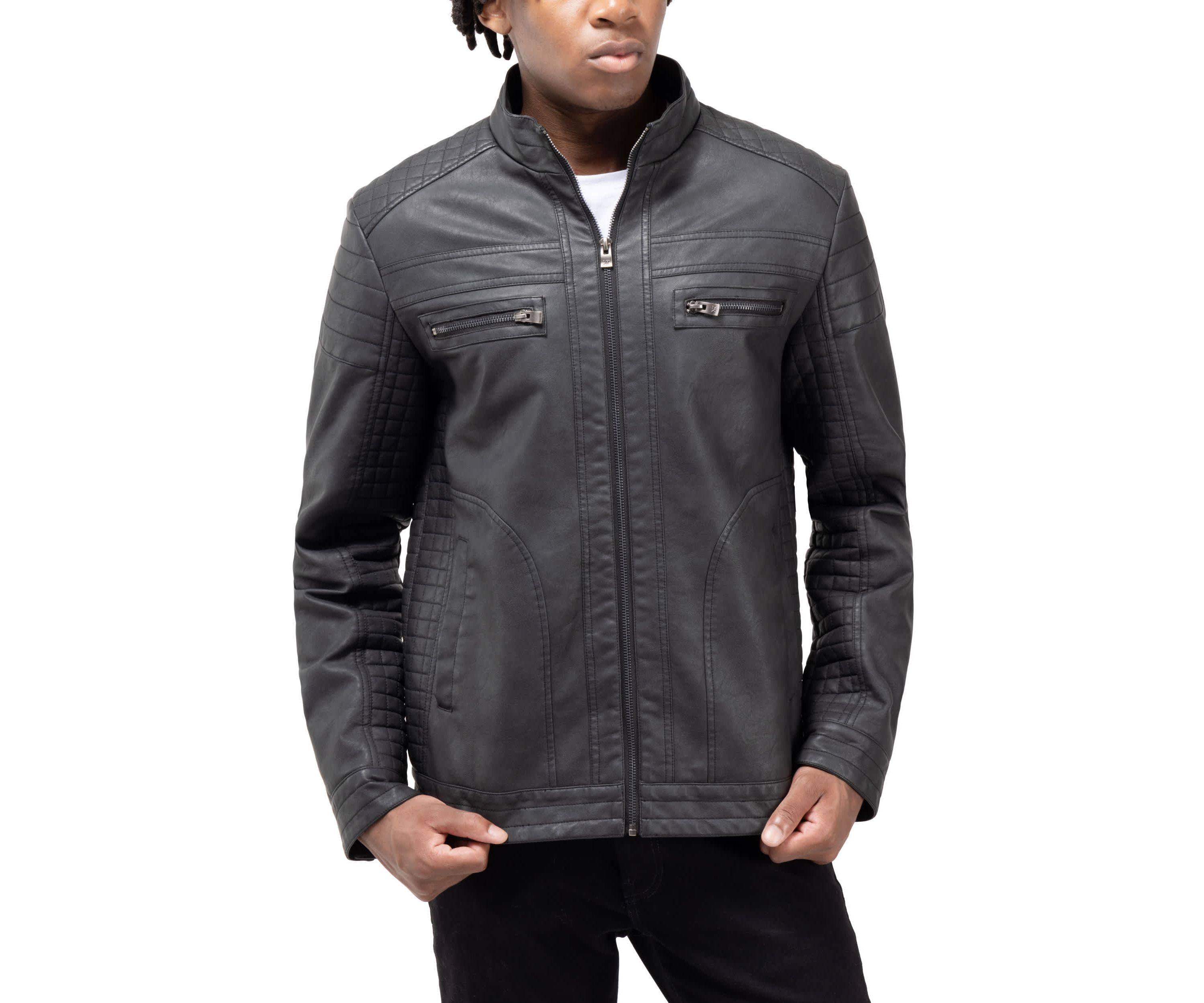 Mens PU Leather Jacket With Hood And Faux Shearling Lining