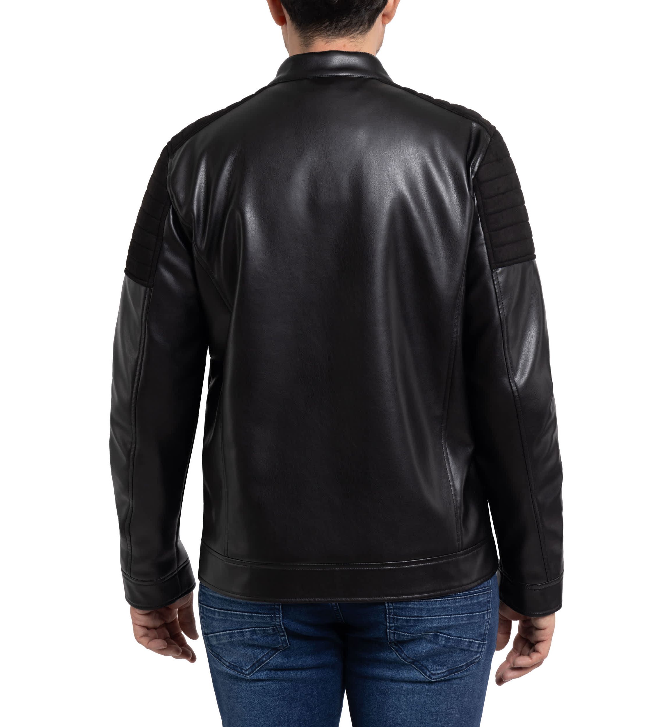 Mens Shiny PU Jacket With Faux Suede Detailing With Faux Shearling Lining
