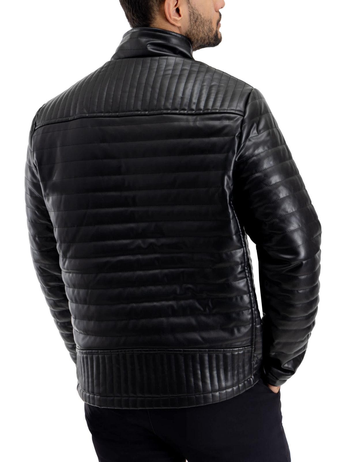 Mens PU Quilted Jacket With Faux Shearling Lining