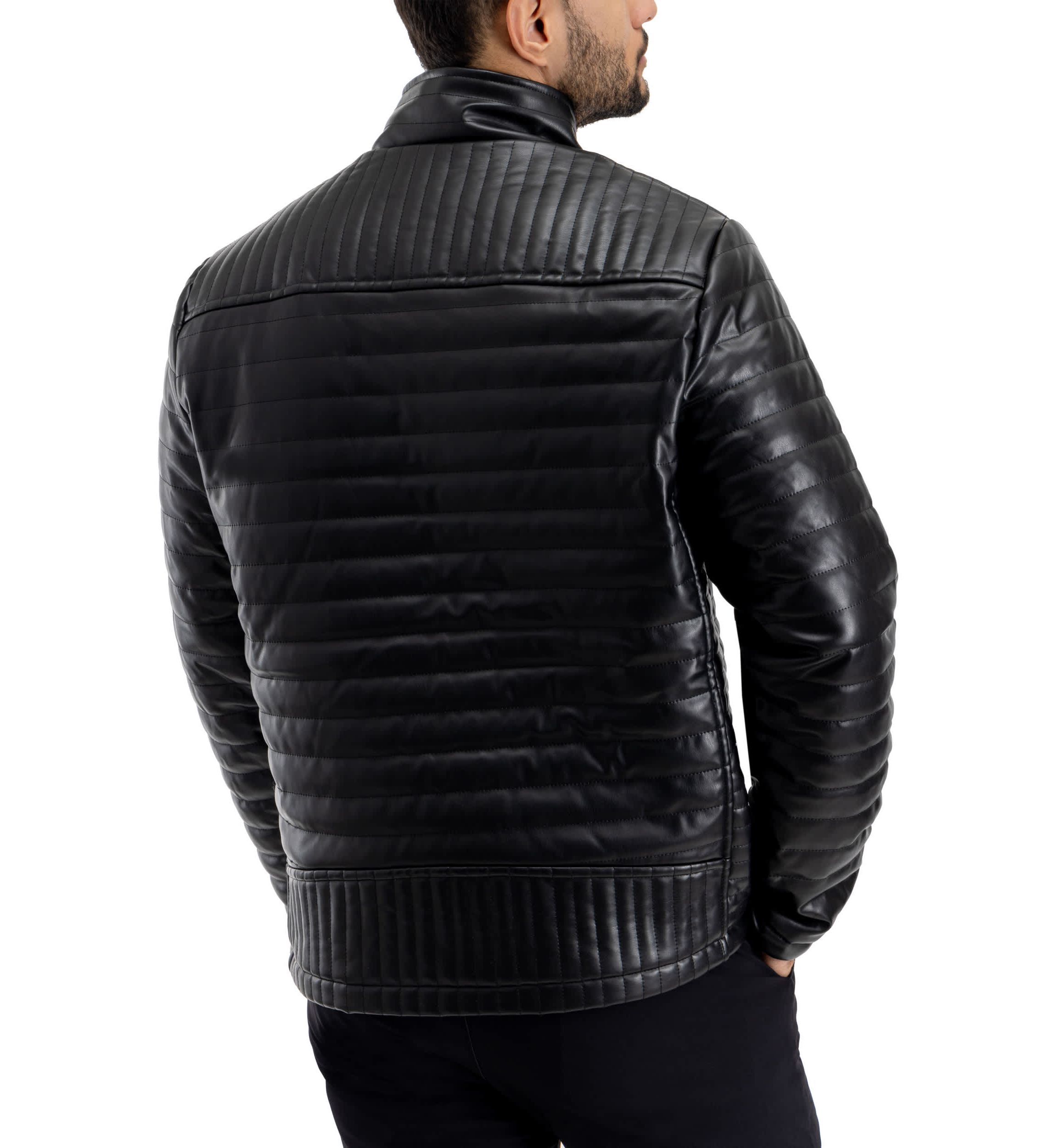 Mens PU Quilted Jacket With Faux Shearling Lining