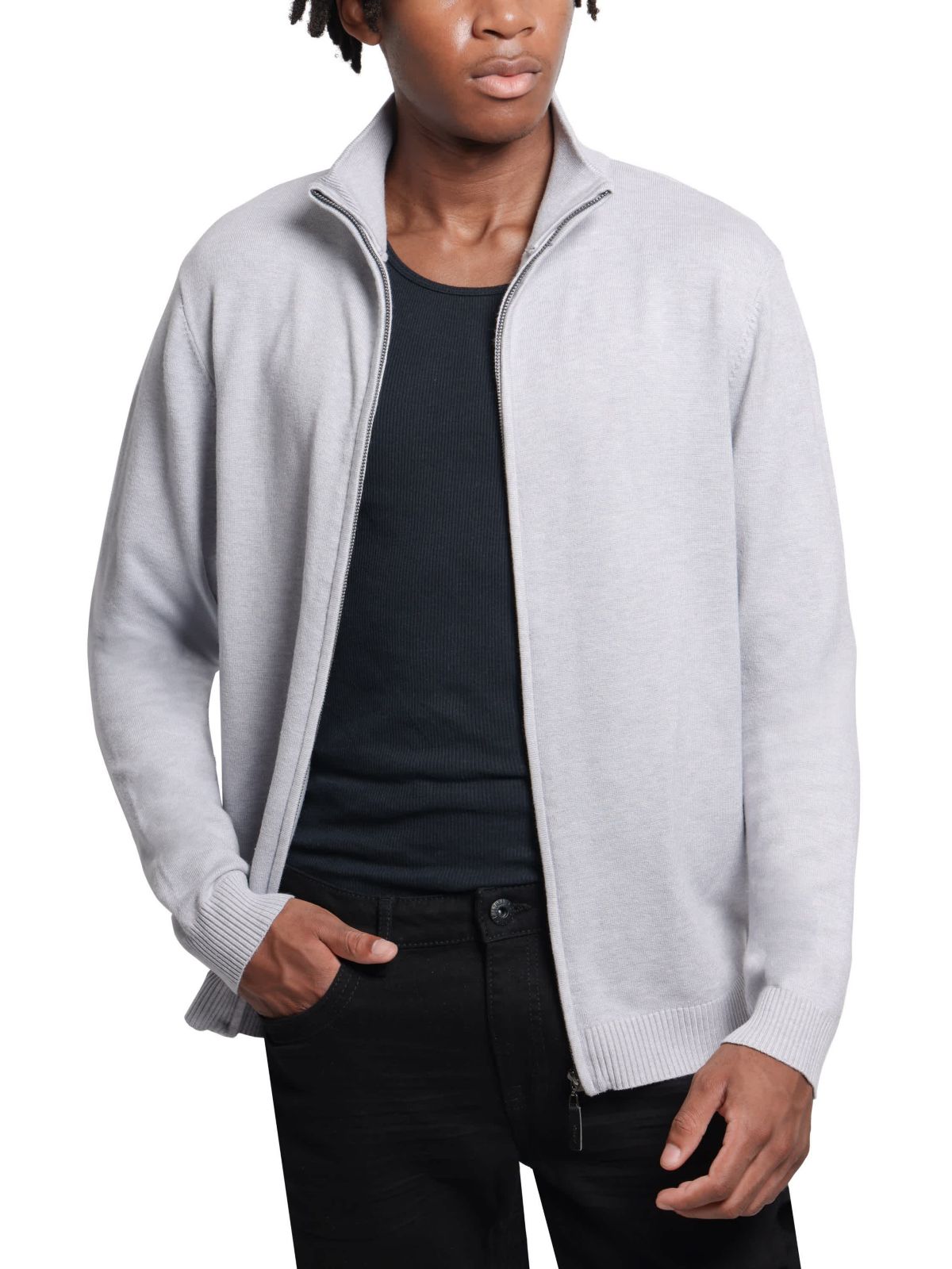 Mens Full Zip Mock Neck Sweater