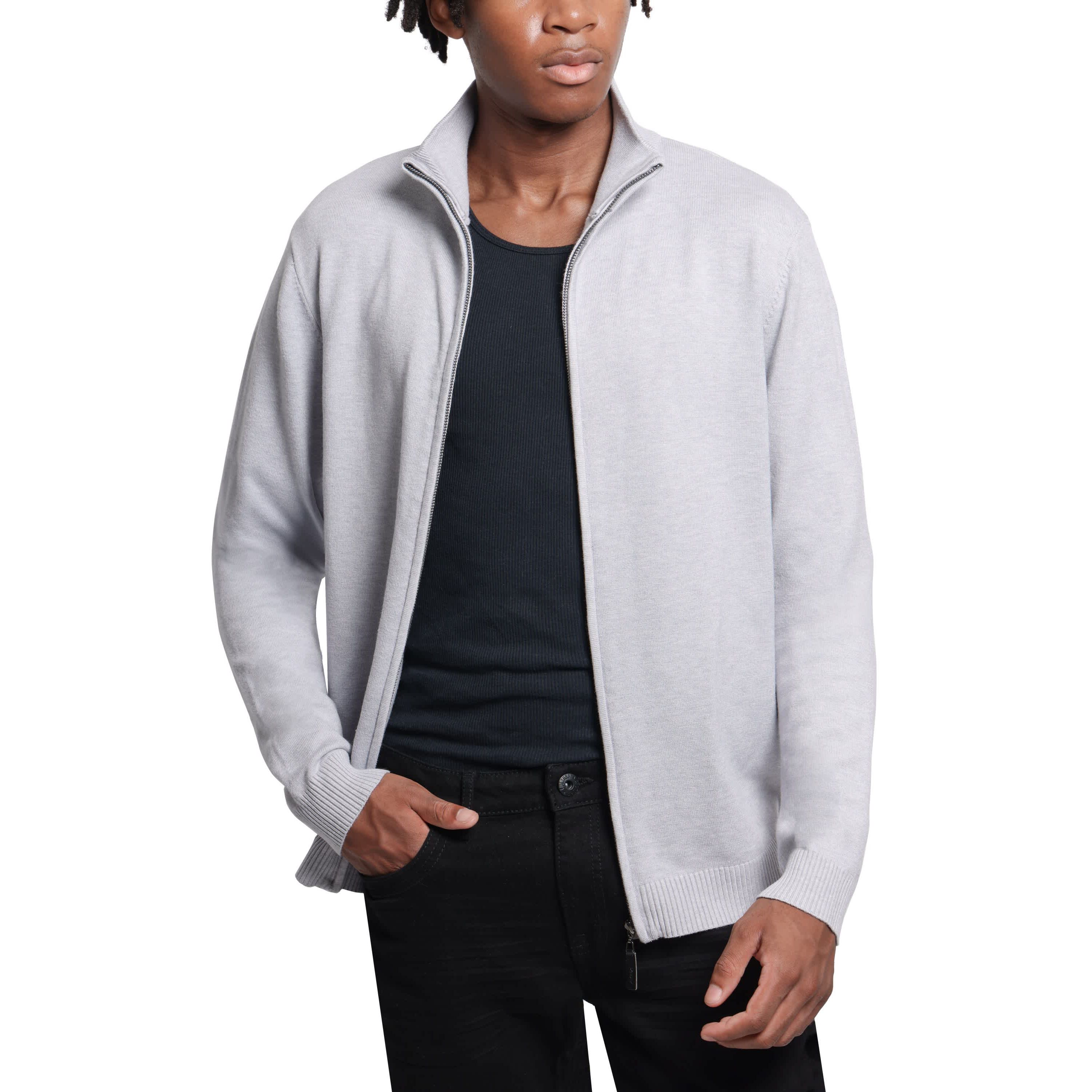 Mens Full Zip Mock Neck Sweater