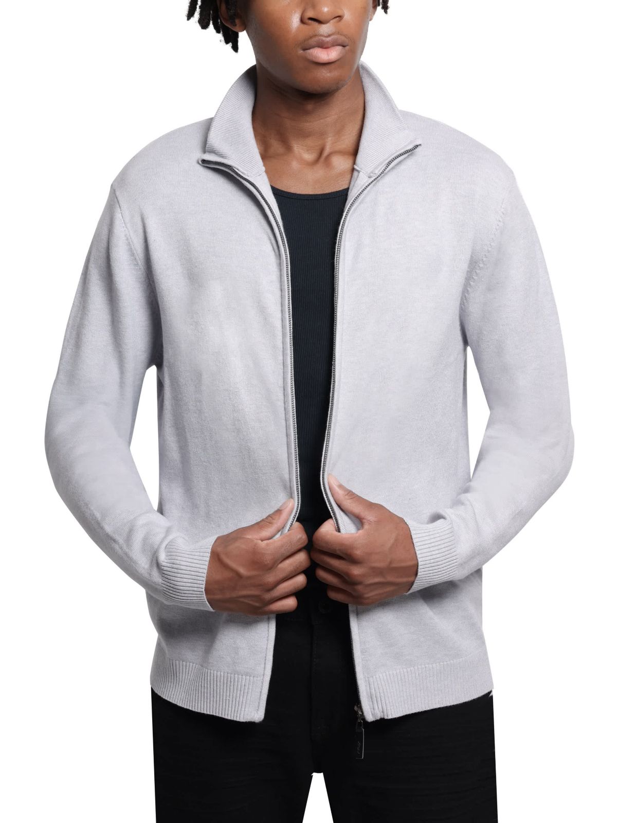 Mens Full Zip Mock Neck Sweater