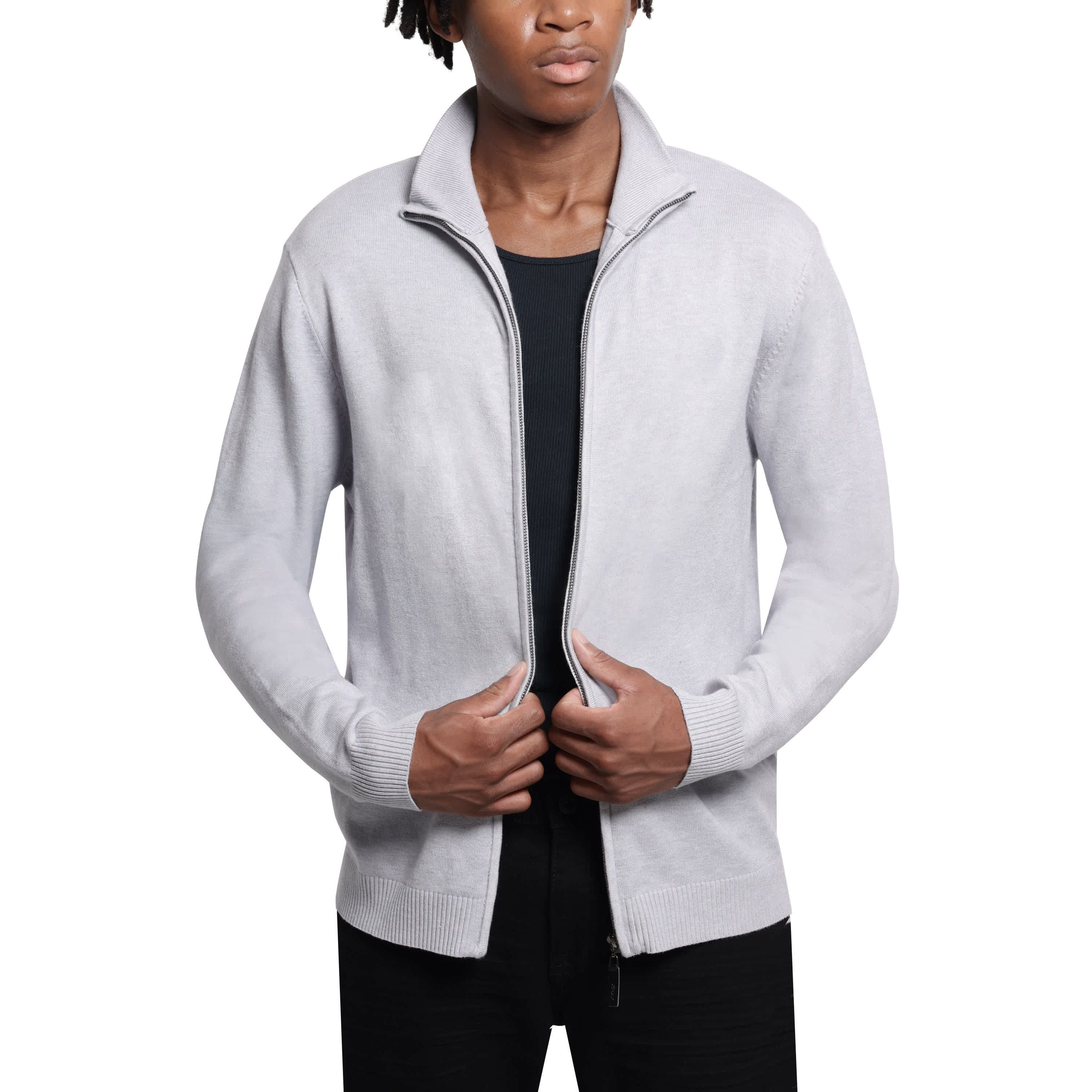Mens Full Zip Mock Neck Sweater