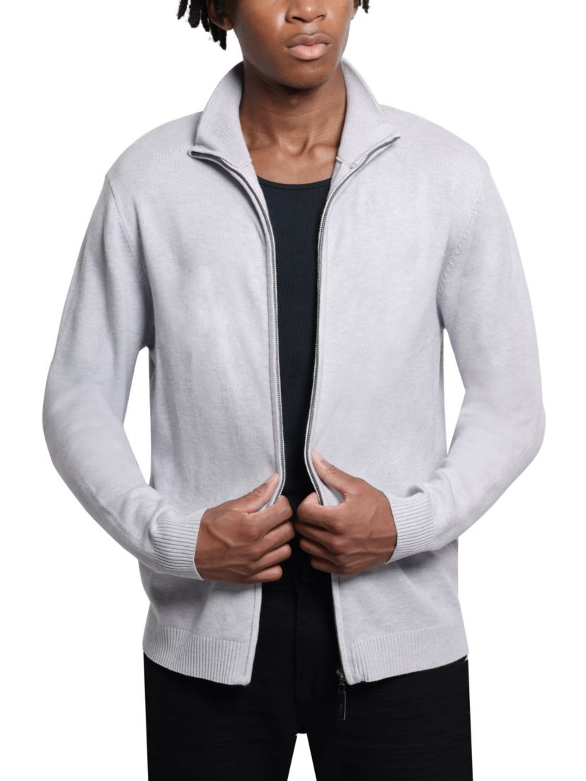 Mens Full Zip Mock Neck Sweater