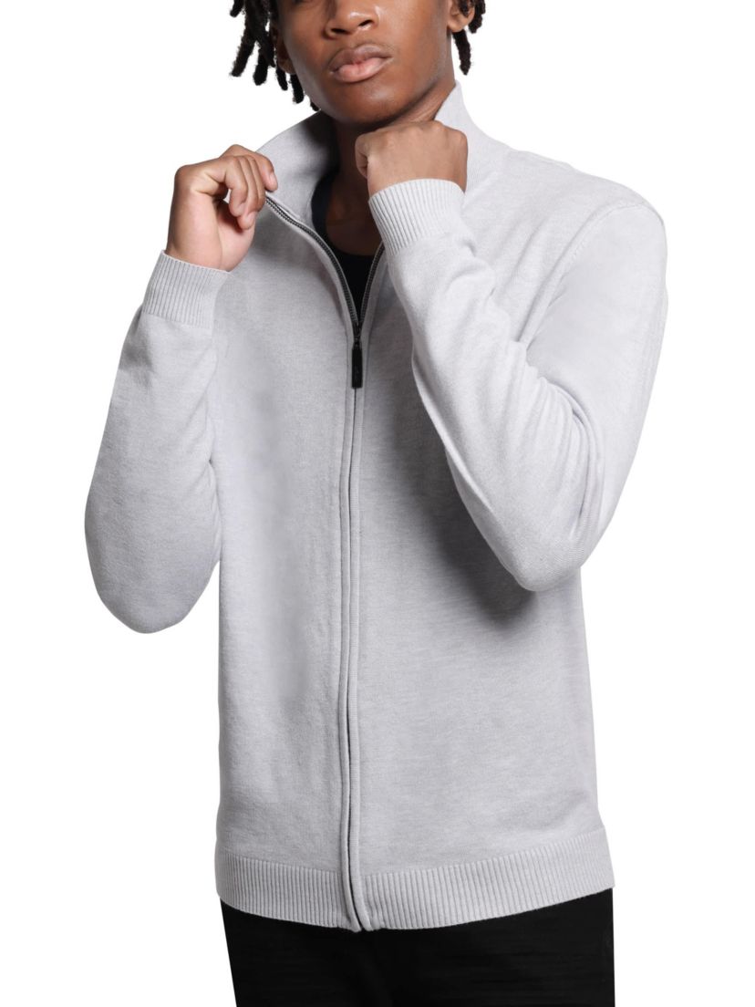 Mens Full Zip Mock Neck Sweater