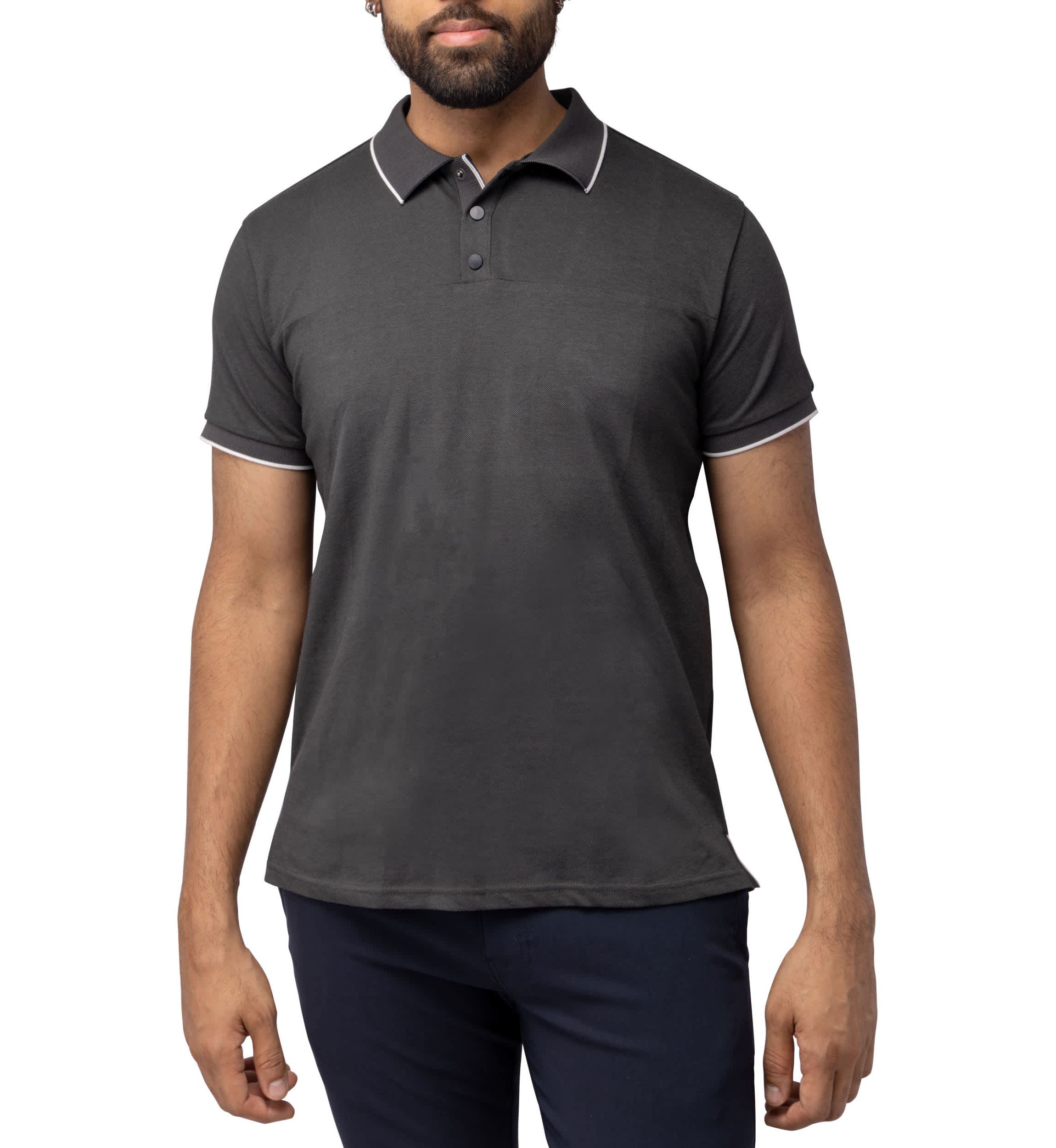 Mens Short Sleeve Pieced Pique Tipped Polo