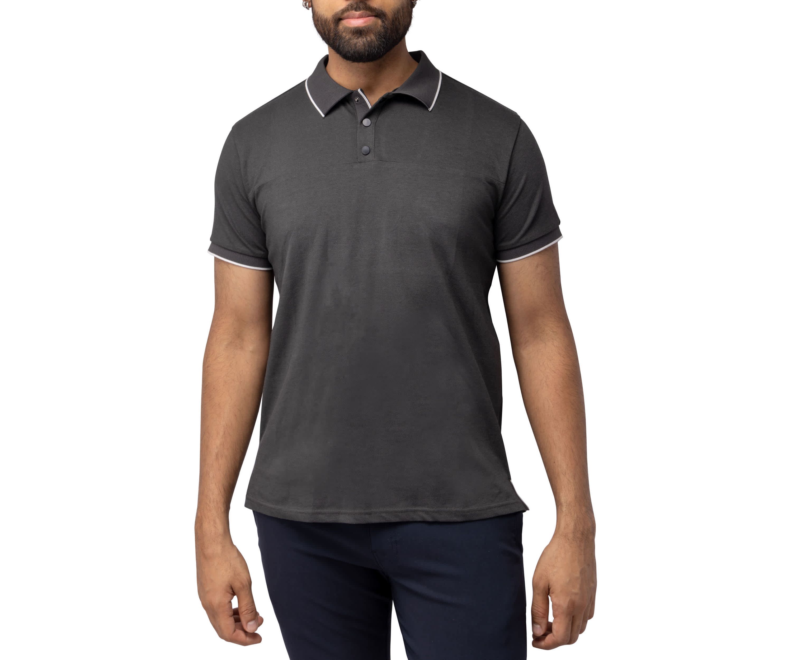 Mens Short Sleeve Pieced Pique Tipped Polo