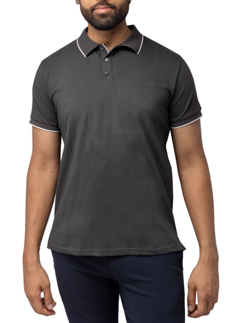 Mens Short Sleeve Pieced Pique Tipped Polo
