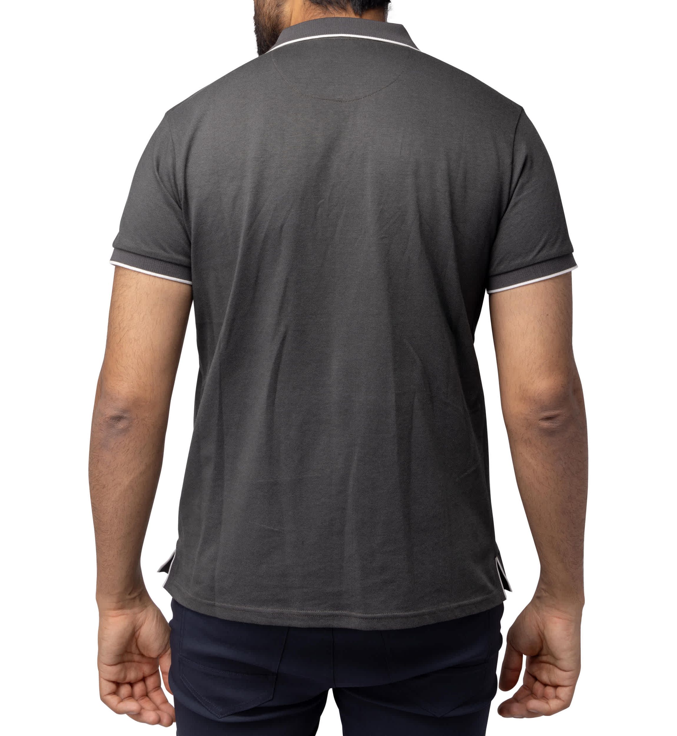 Mens Short Sleeve Pieced Pique Tipped Polo