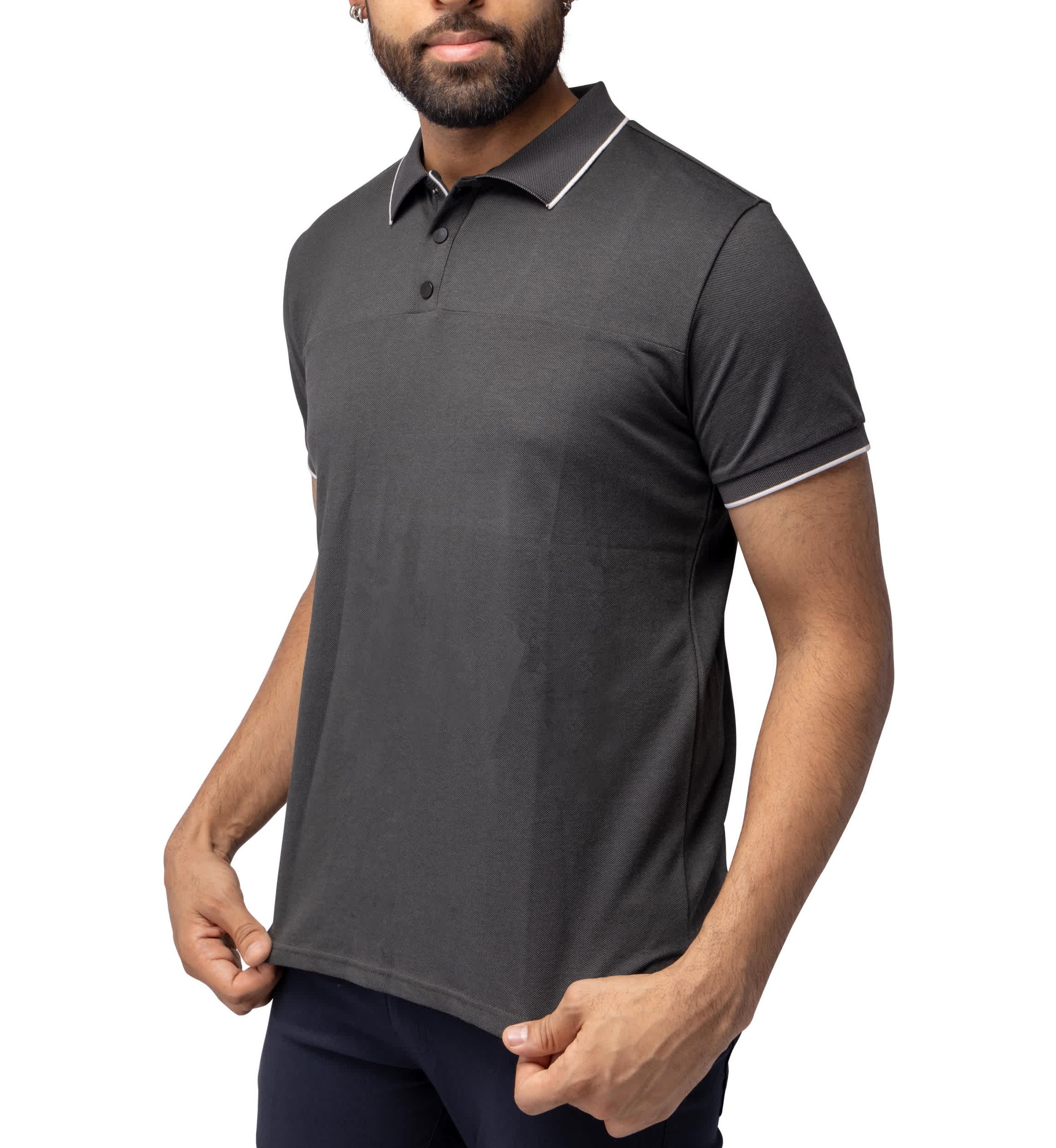 Mens Short Sleeve Pieced Pique Tipped Polo