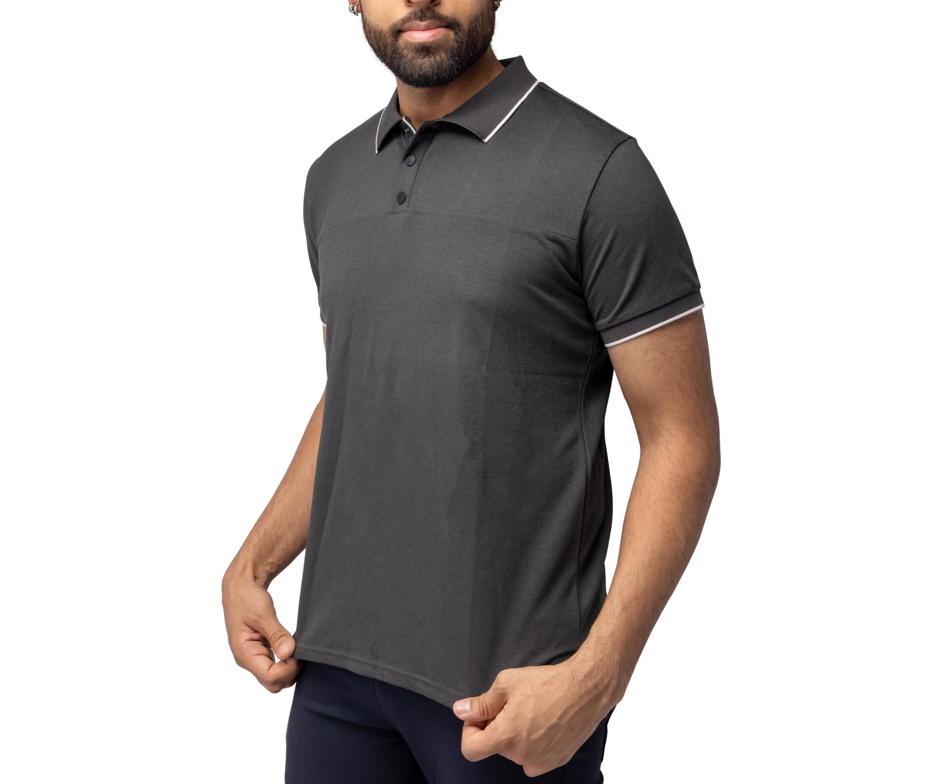 Mens Short Sleeve Pieced Pique Tipped Polo