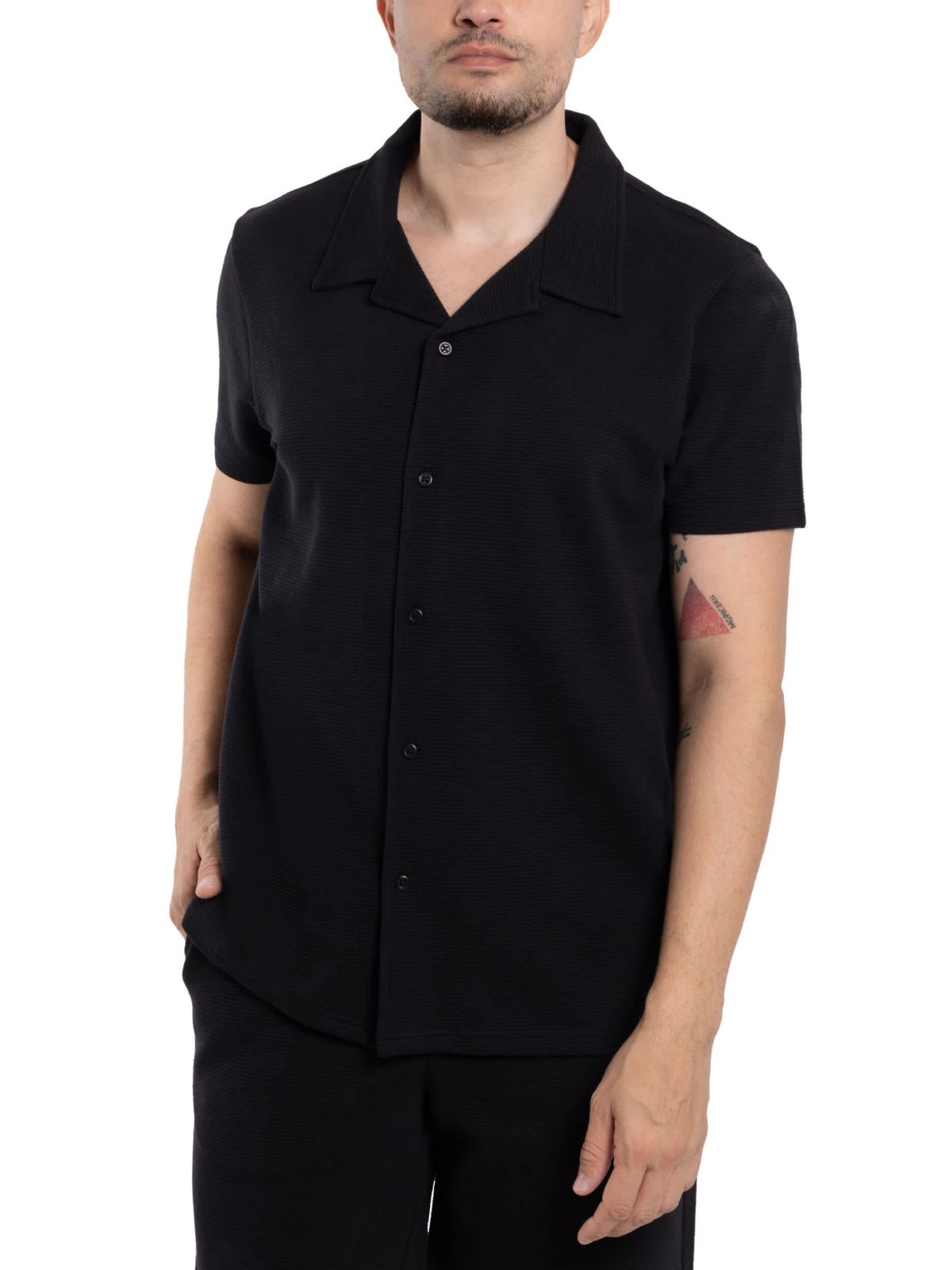 Mens Camp Collar Short Sleeve Textured Button-Up Shirt