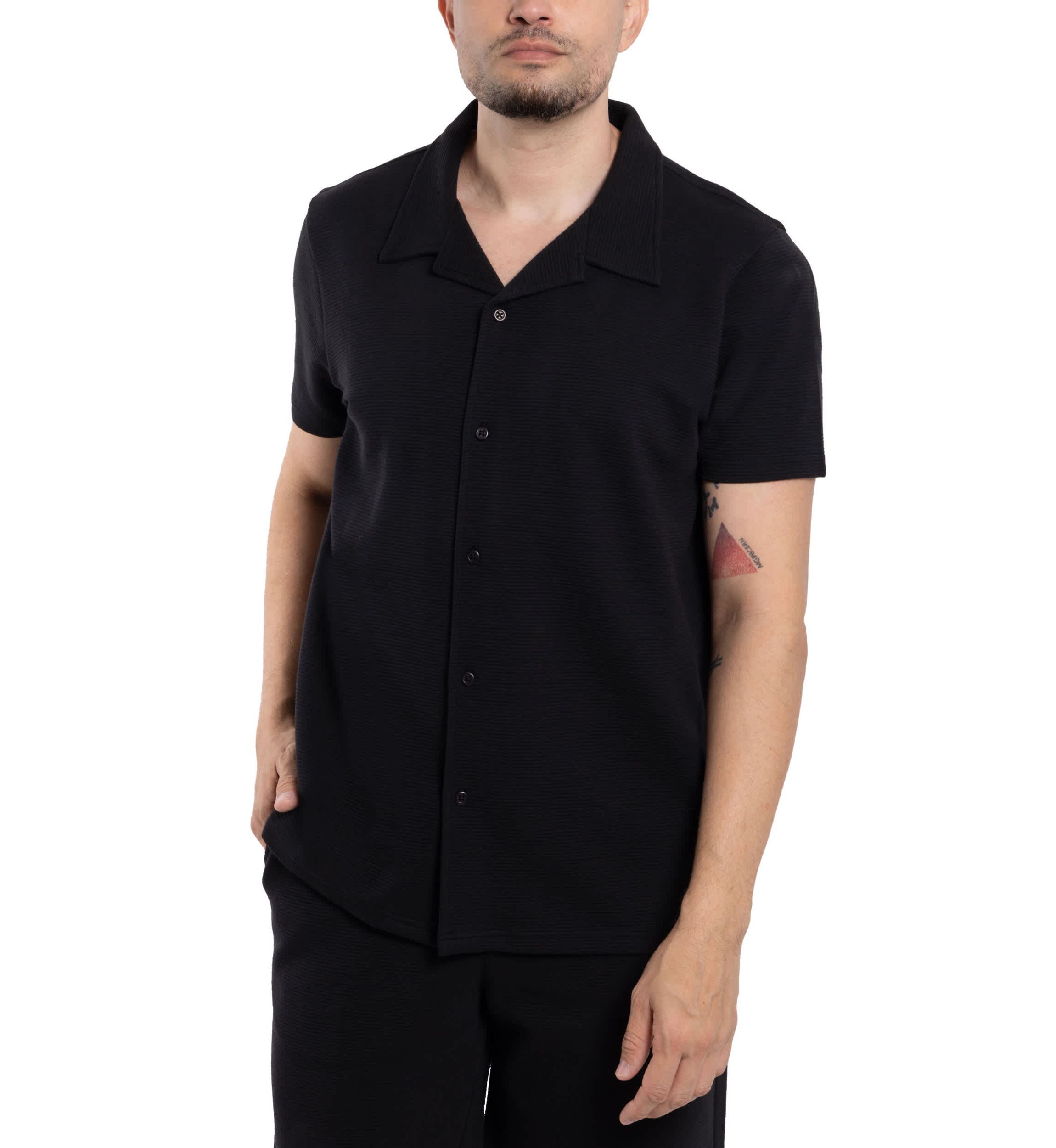 Mens Camp Collar Short Sleeve Textured Button-Up Shirt
