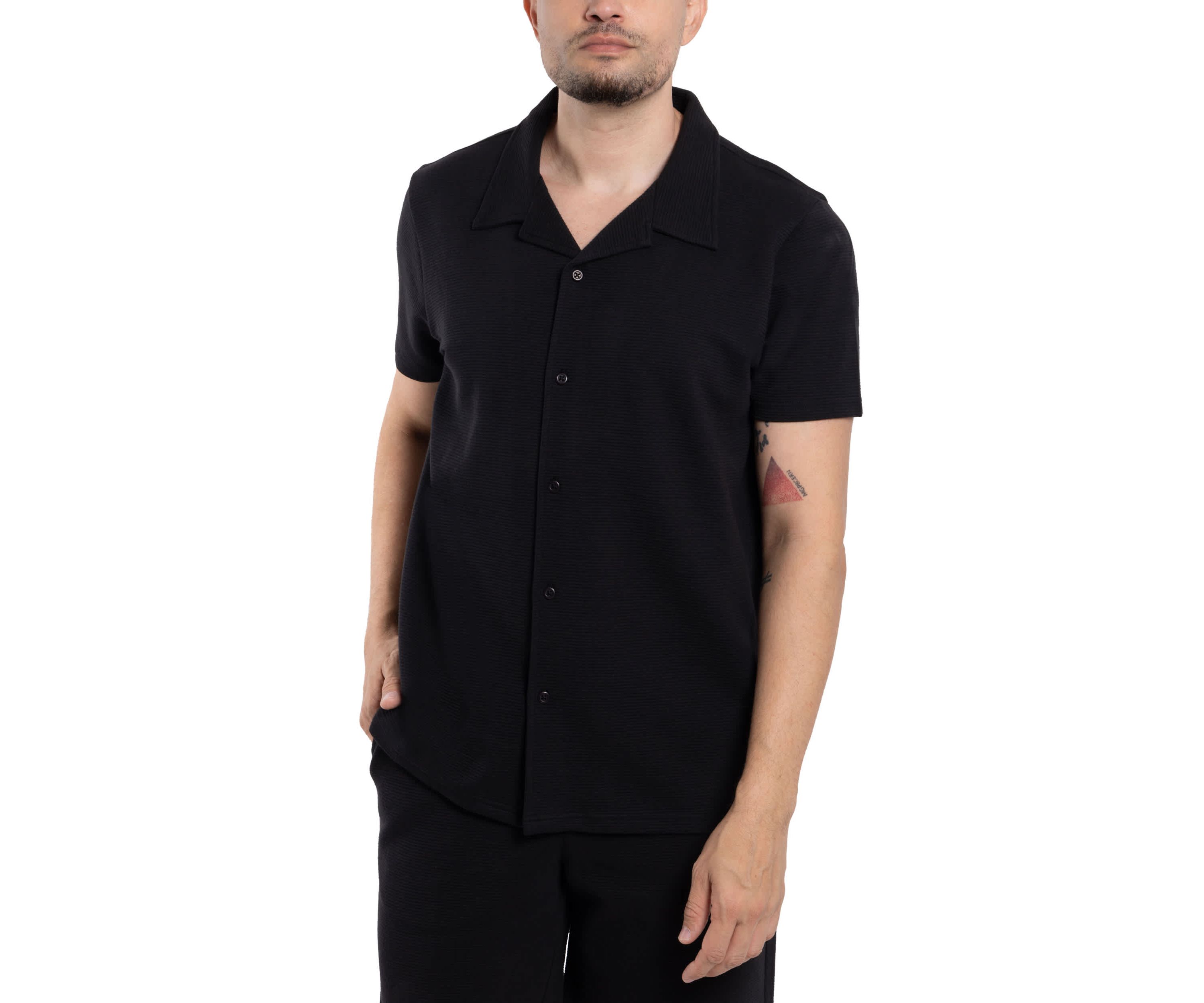 Mens Camp Collar Short Sleeve Textured Button-Up Shirt