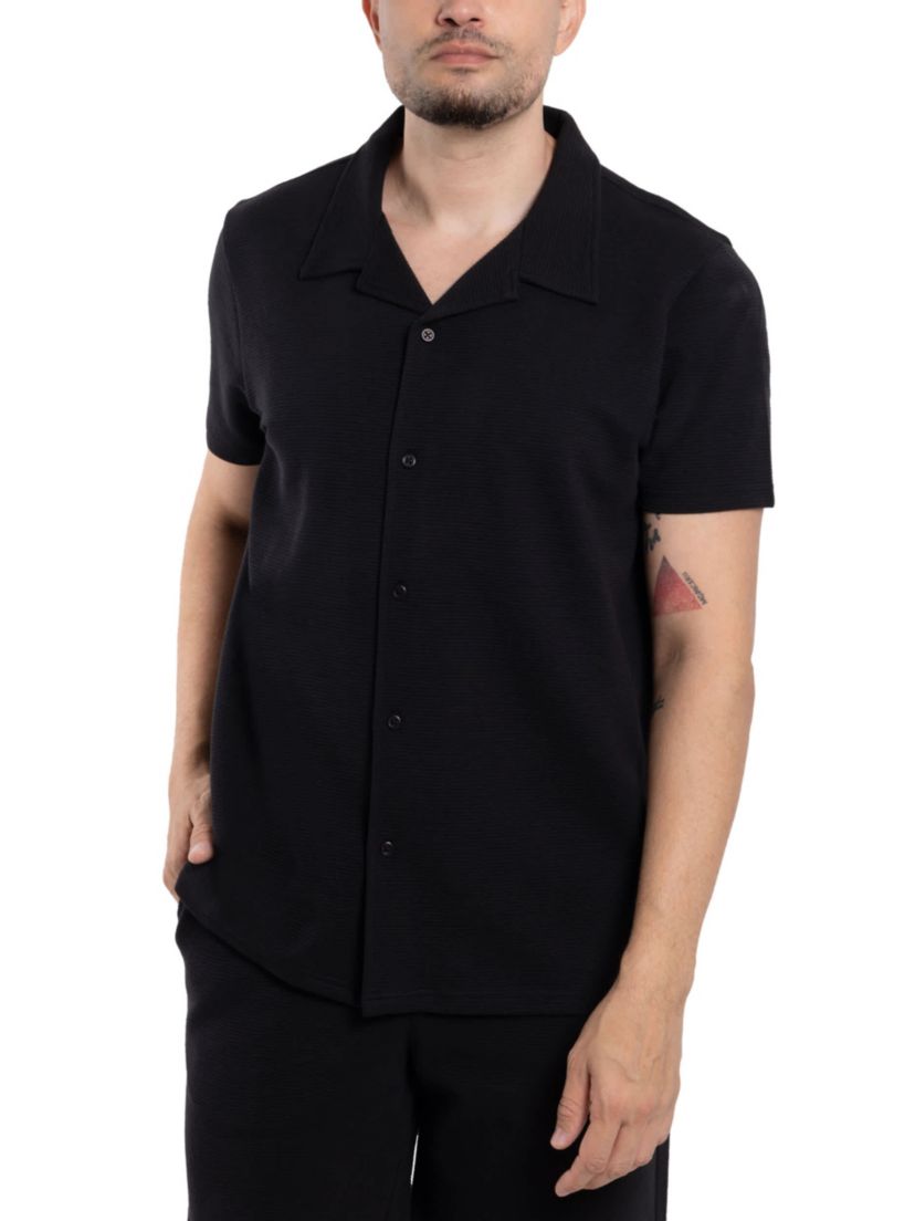 Mens Camp Collar Short Sleeve Textured Button-Up Shirt