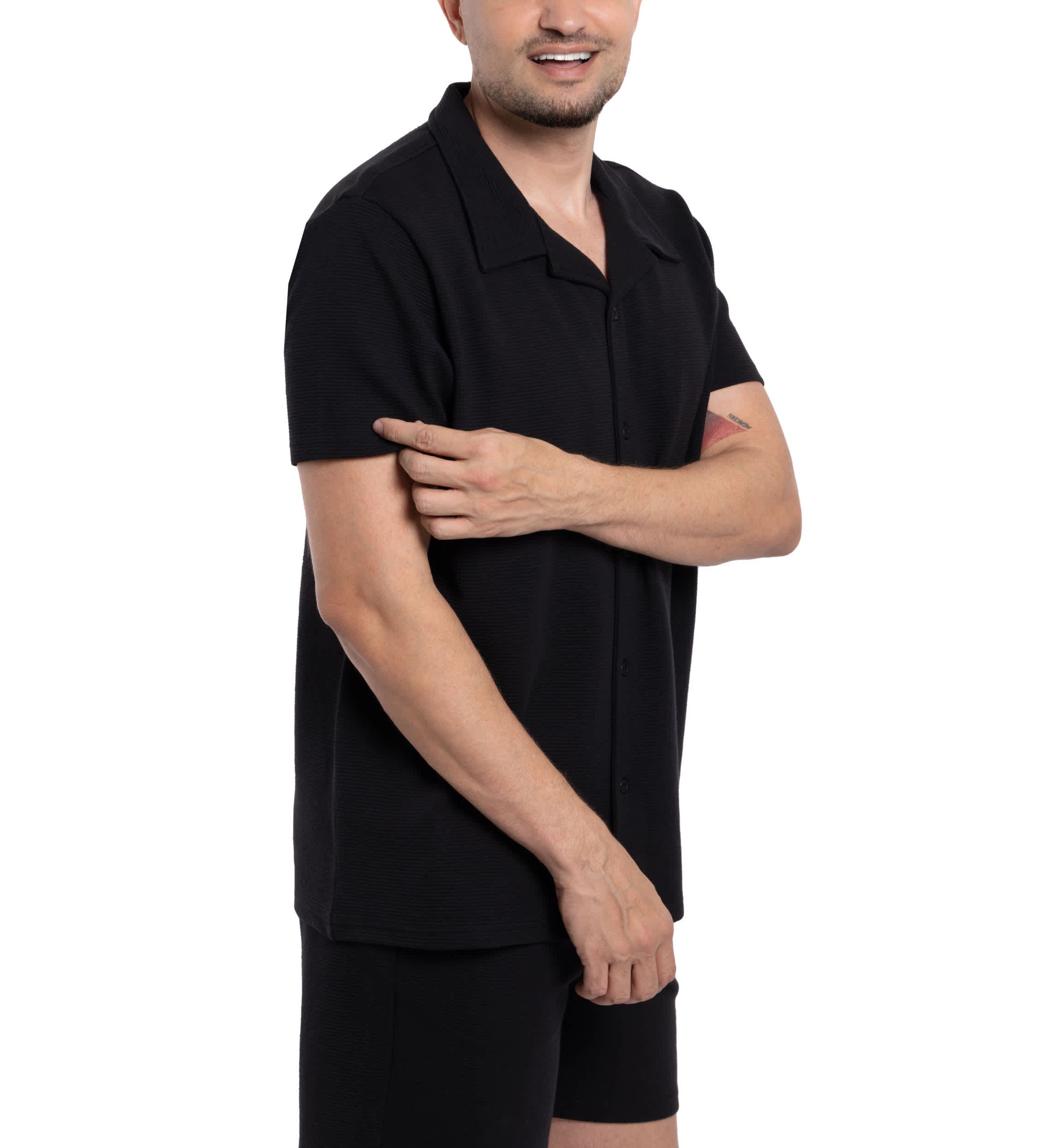 Mens Camp Collar Short Sleeve Textured Button-Up Shirt