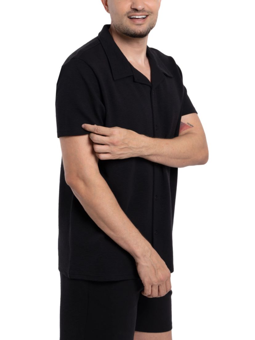 Mens Camp Collar Short Sleeve Textured Button-Up Shirt