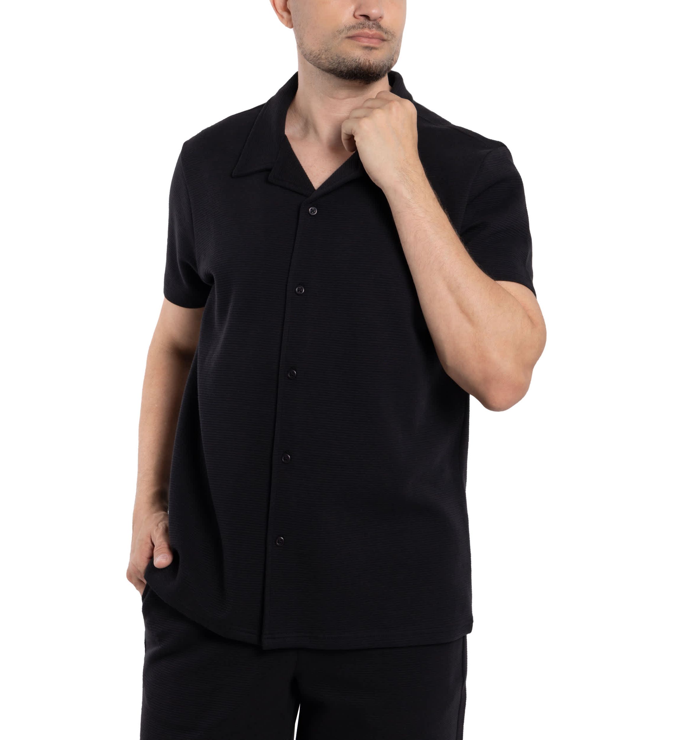 Mens Camp Collar Short Sleeve Textured Button-Up Shirt