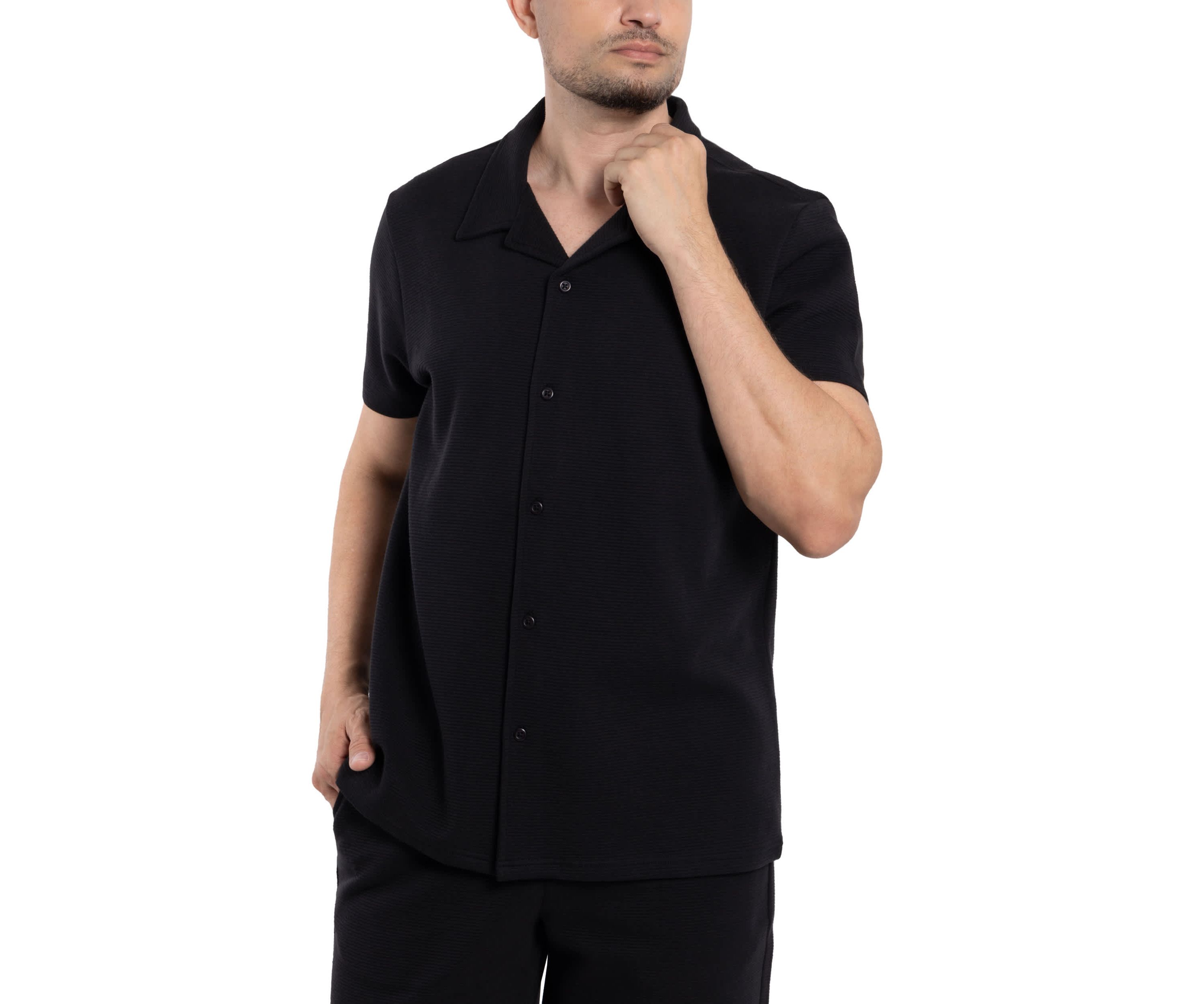 Mens Camp Collar Short Sleeve Textured Button-Up Shirt