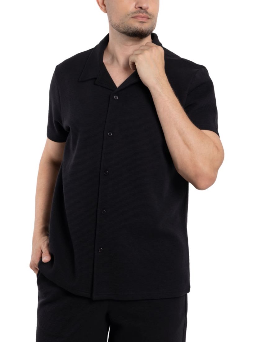 Mens Camp Collar Short Sleeve Textured Button-Up Shirt