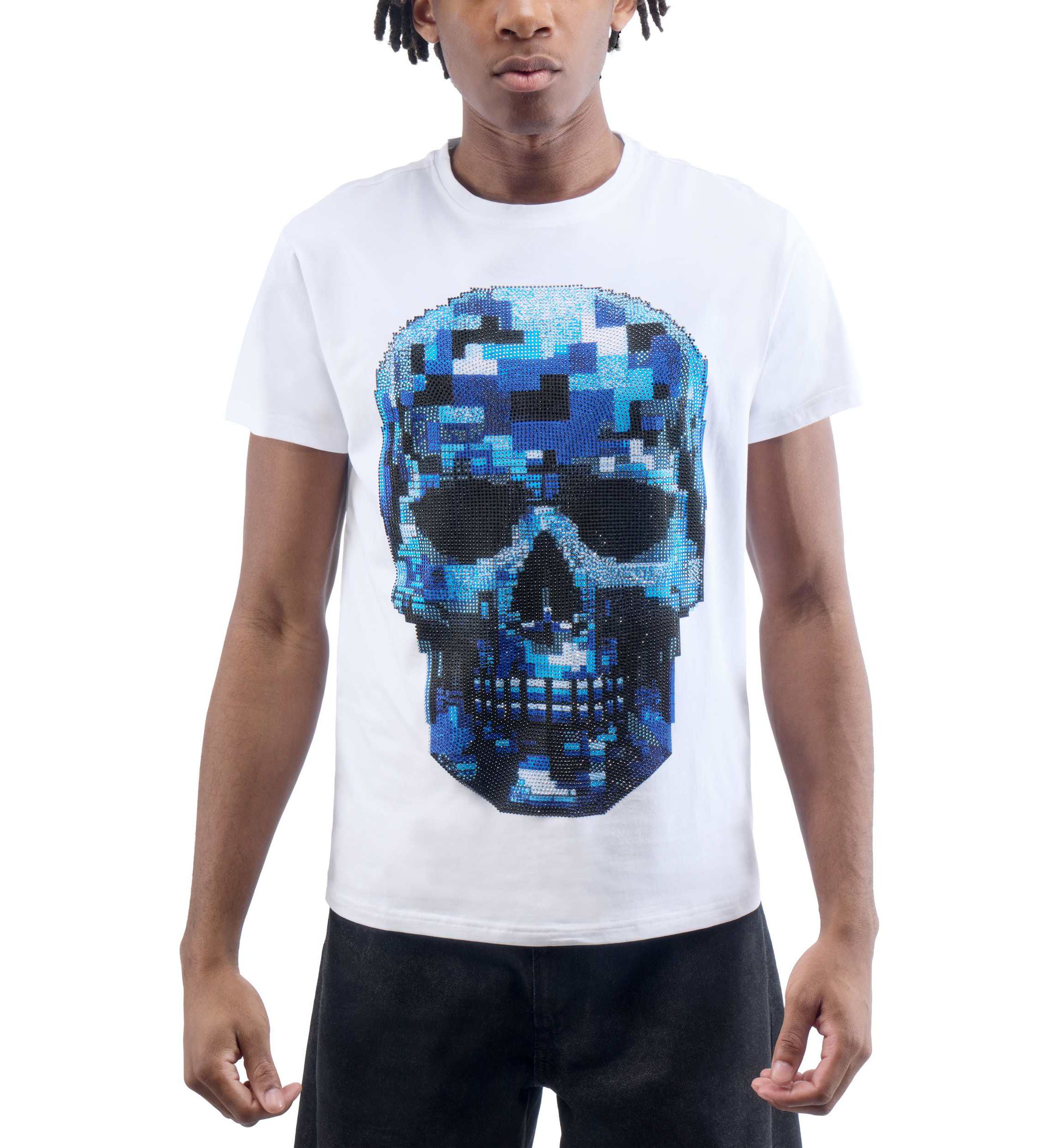 Mens Pixel Skull Rhinestone Graphic T-Shirt