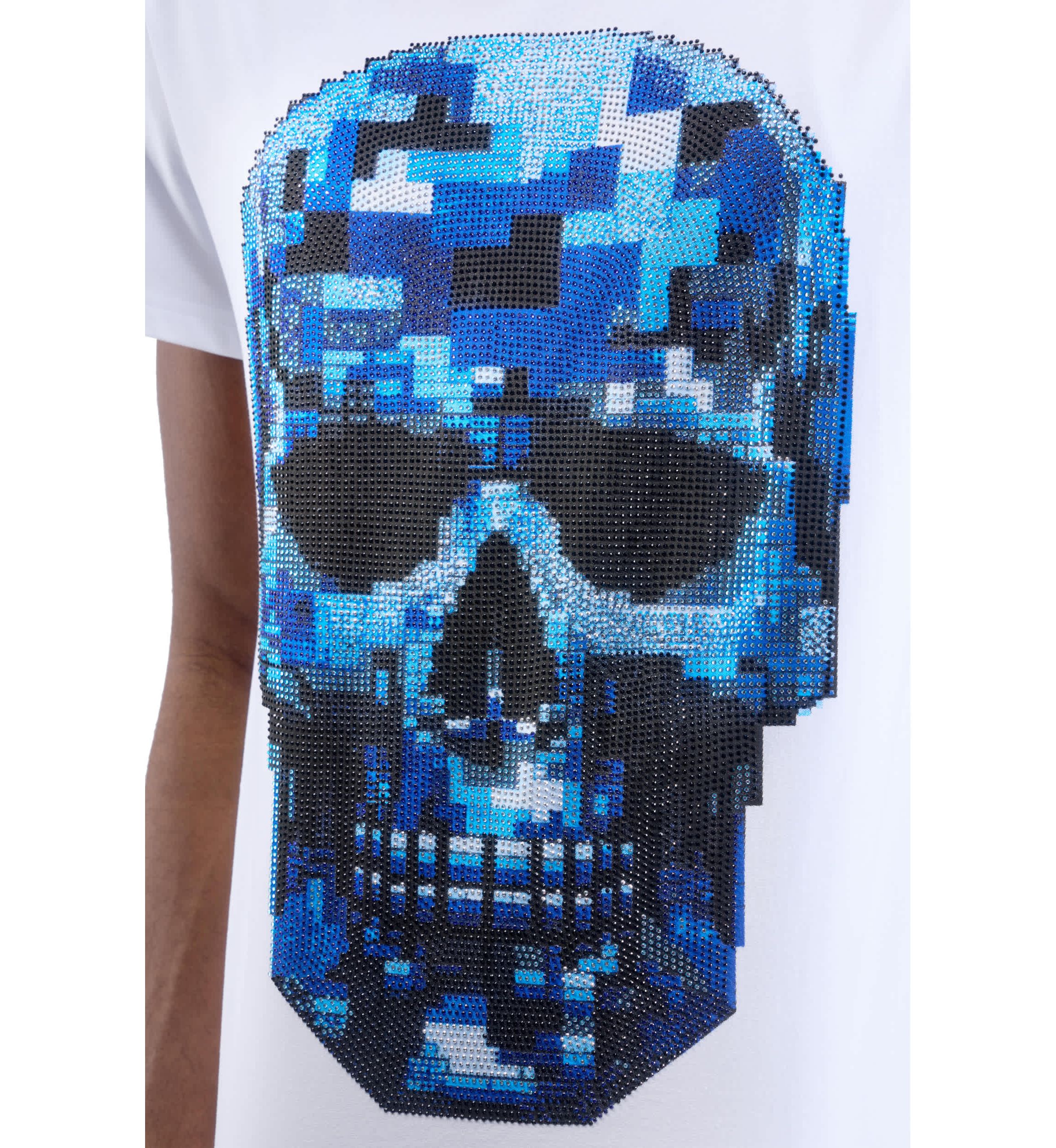 Mens Pixel Skull Rhinestone Graphic T-Shirt