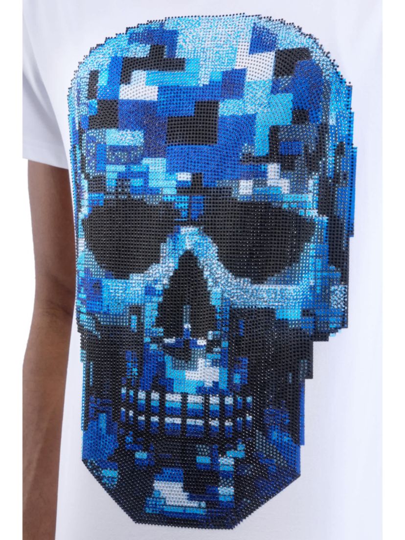 Mens Pixel Skull Rhinestone Graphic T-Shirt