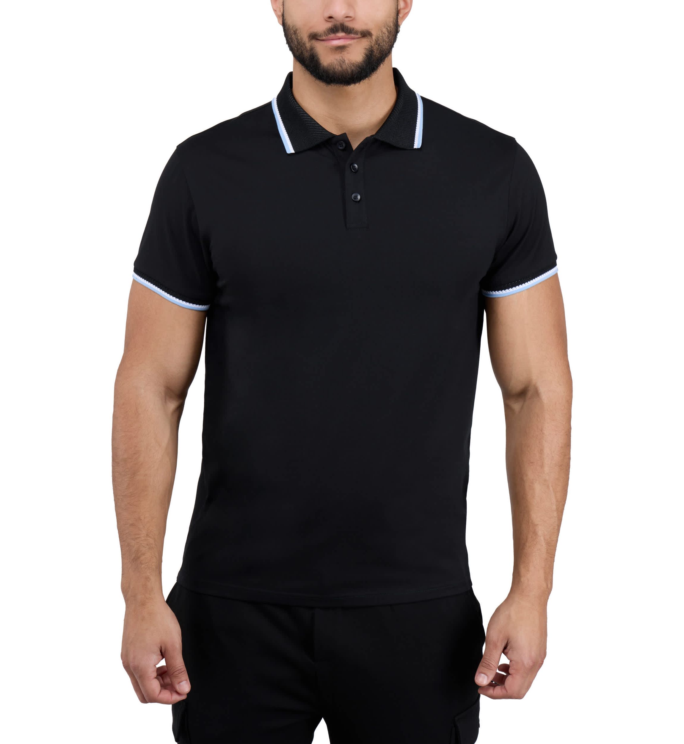 Mens Herringbone Ribbed Collar Tipped Polo
