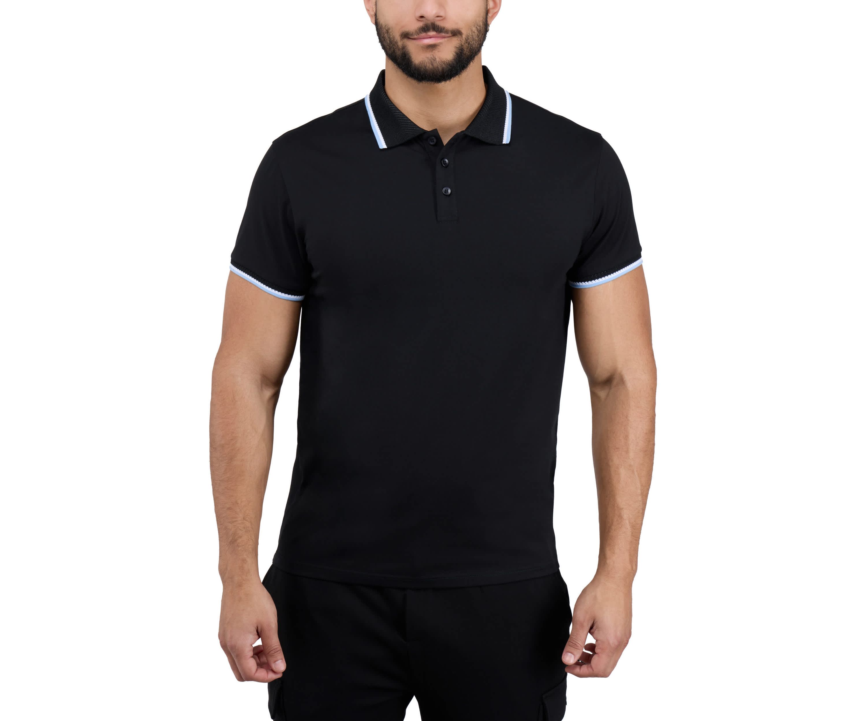 Mens Herringbone Ribbed Collar Tipped Polo