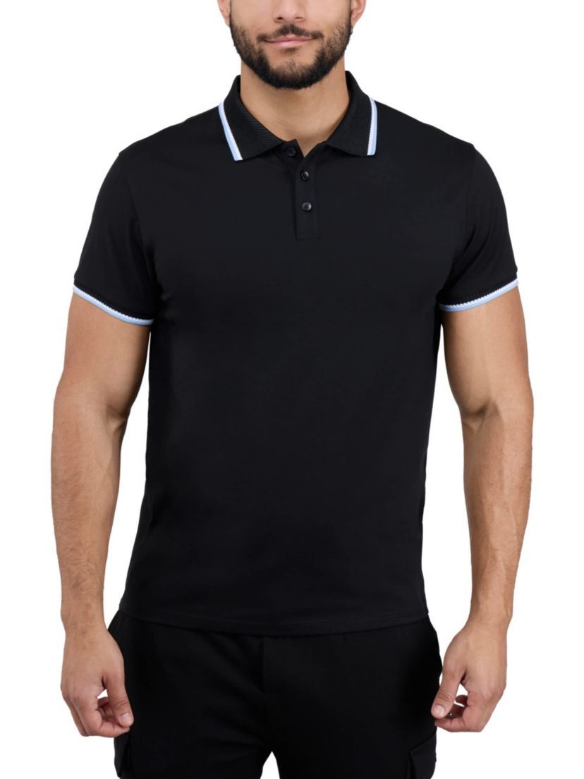 Mens Herringbone Ribbed Collar Tipped Polo