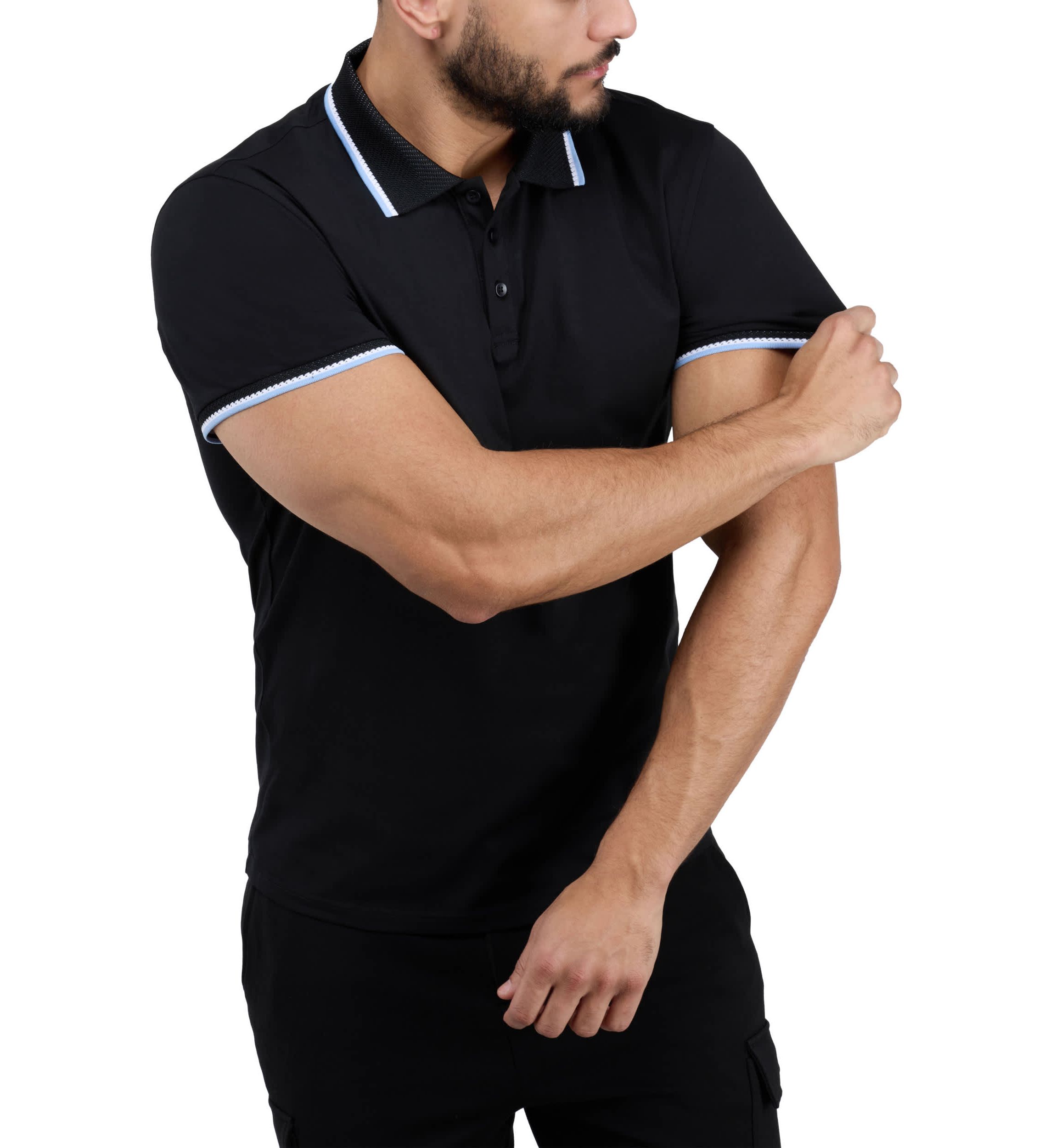 Mens Herringbone Ribbed Collar Tipped Polo