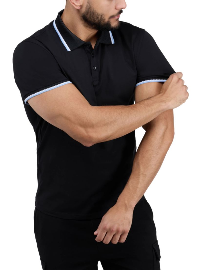 Mens Herringbone Ribbed Collar Tipped Polo