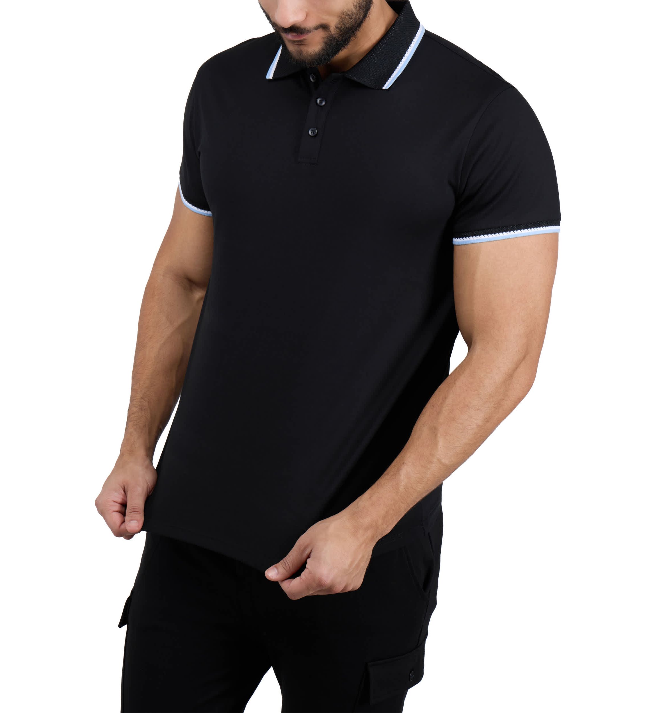 Mens Herringbone Ribbed Collar Tipped Polo