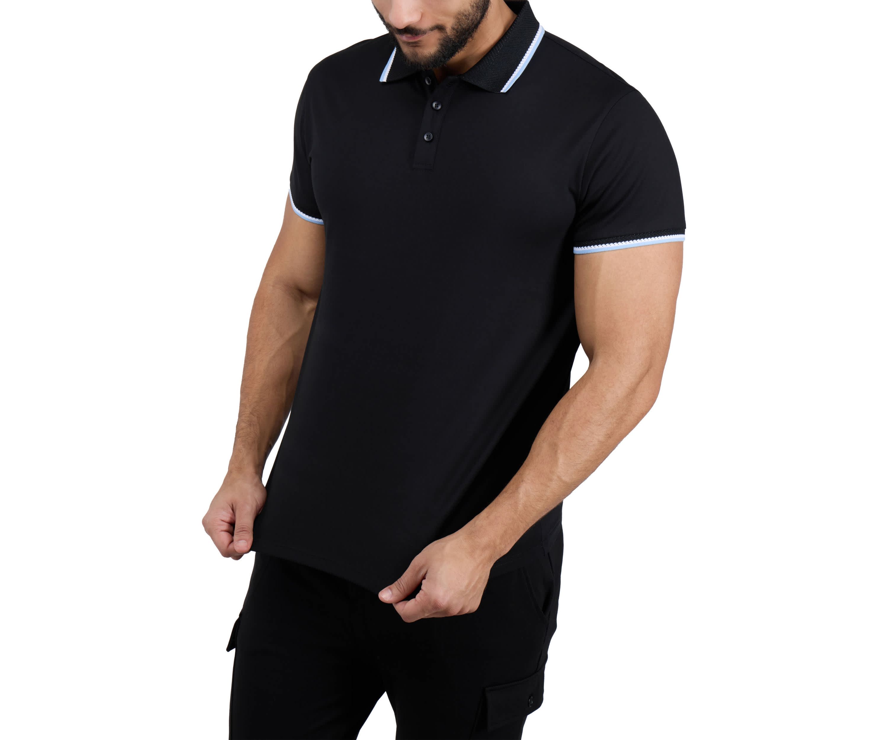 Mens Herringbone Ribbed Collar Tipped Polo