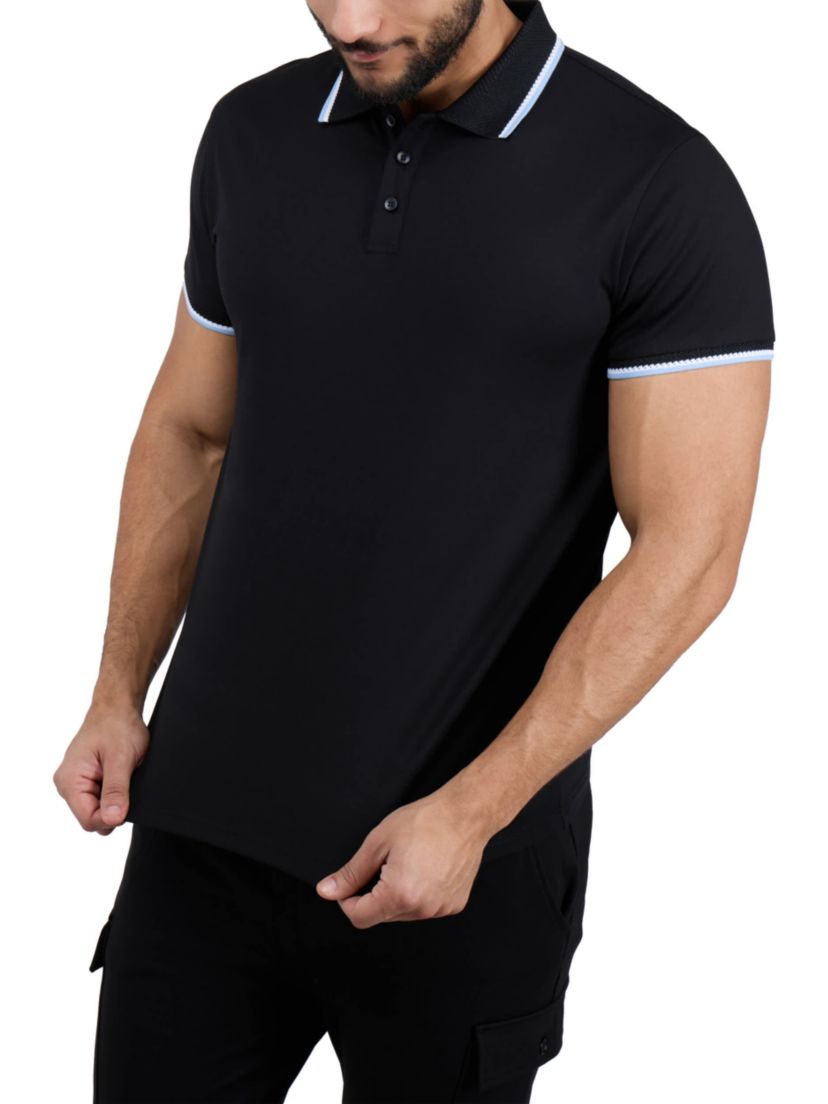 Mens Herringbone Ribbed Collar Tipped Polo