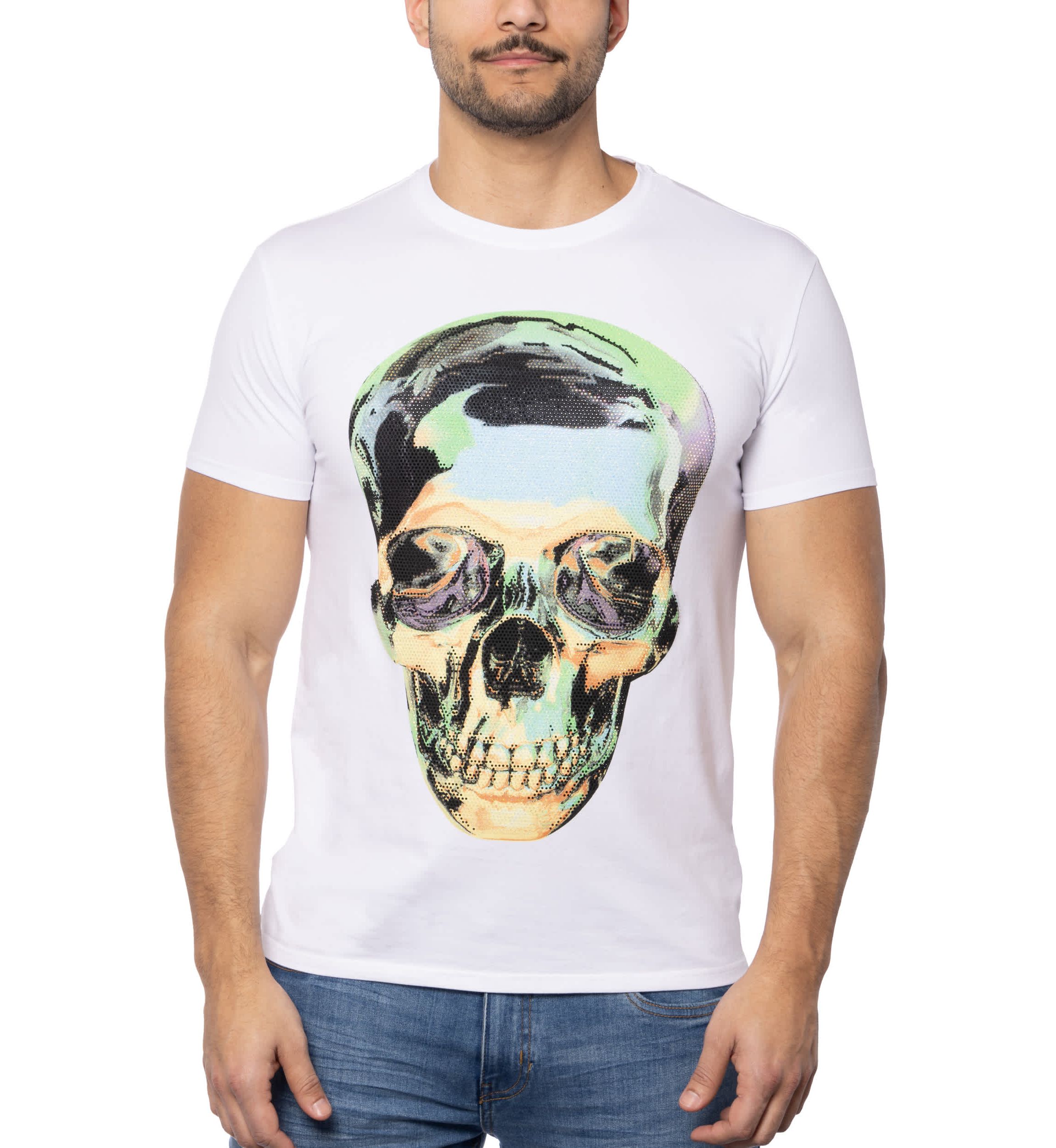 Mens Tie Dye Skull Rhinestone Graphic T-Shirts