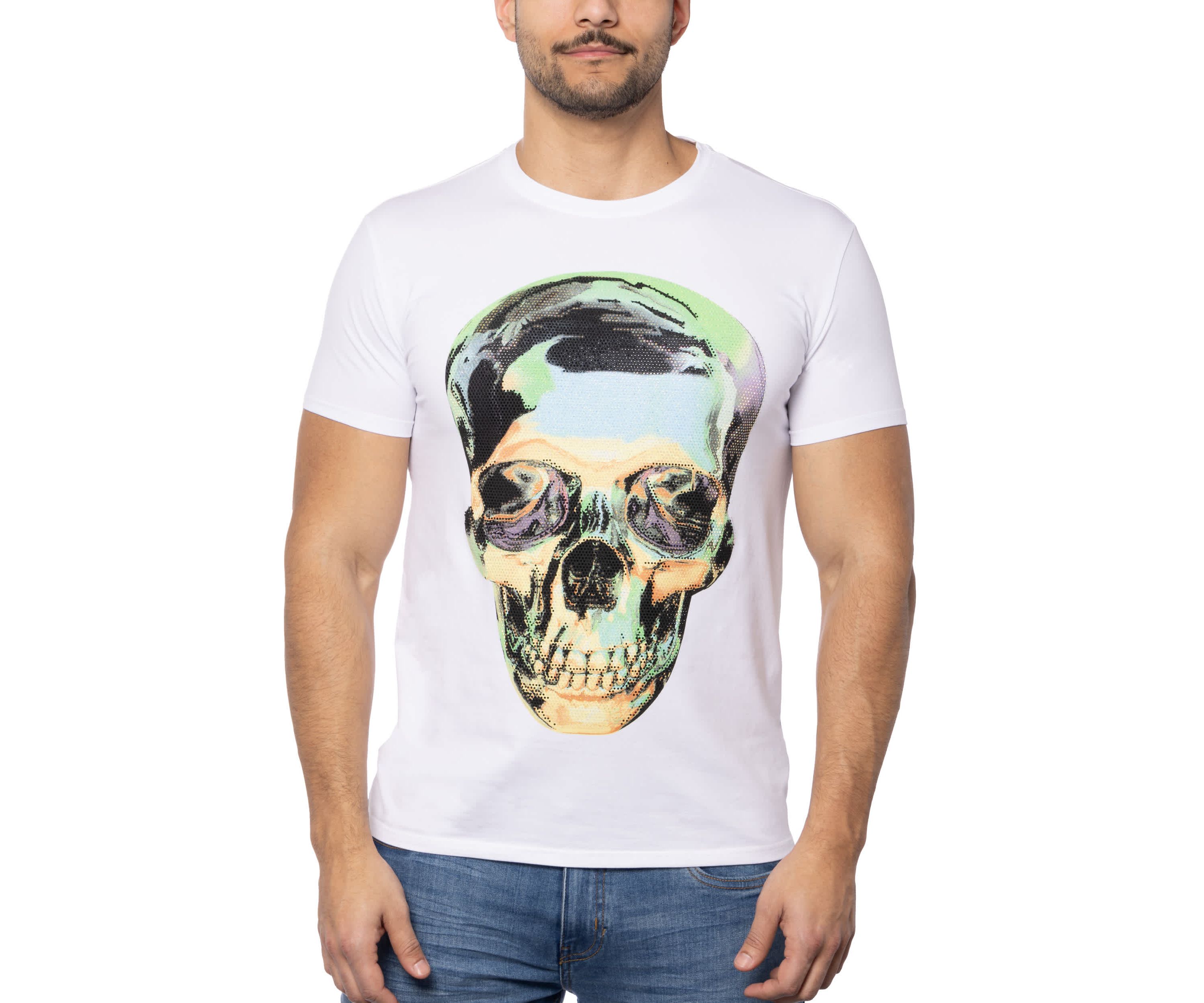 Mens Tie Dye Skull Rhinestone Graphic T-Shirts