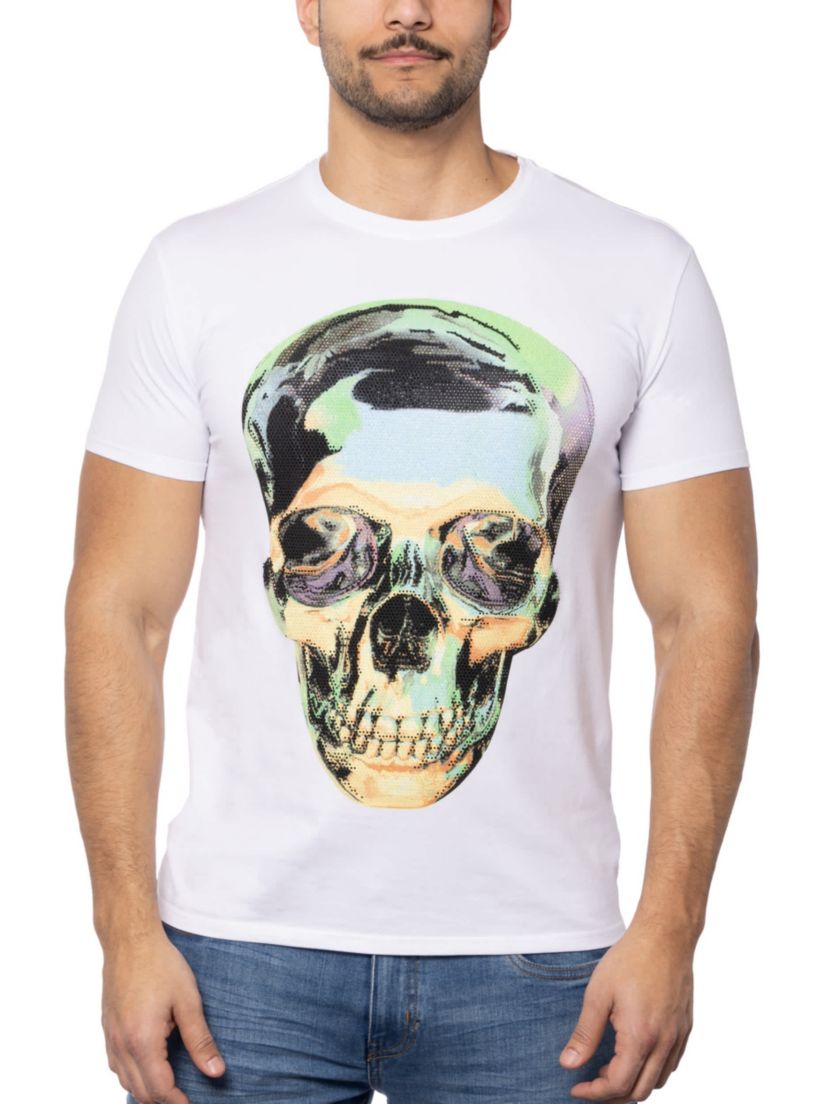 Mens Tie Dye Skull Rhinestone Graphic T-Shirts